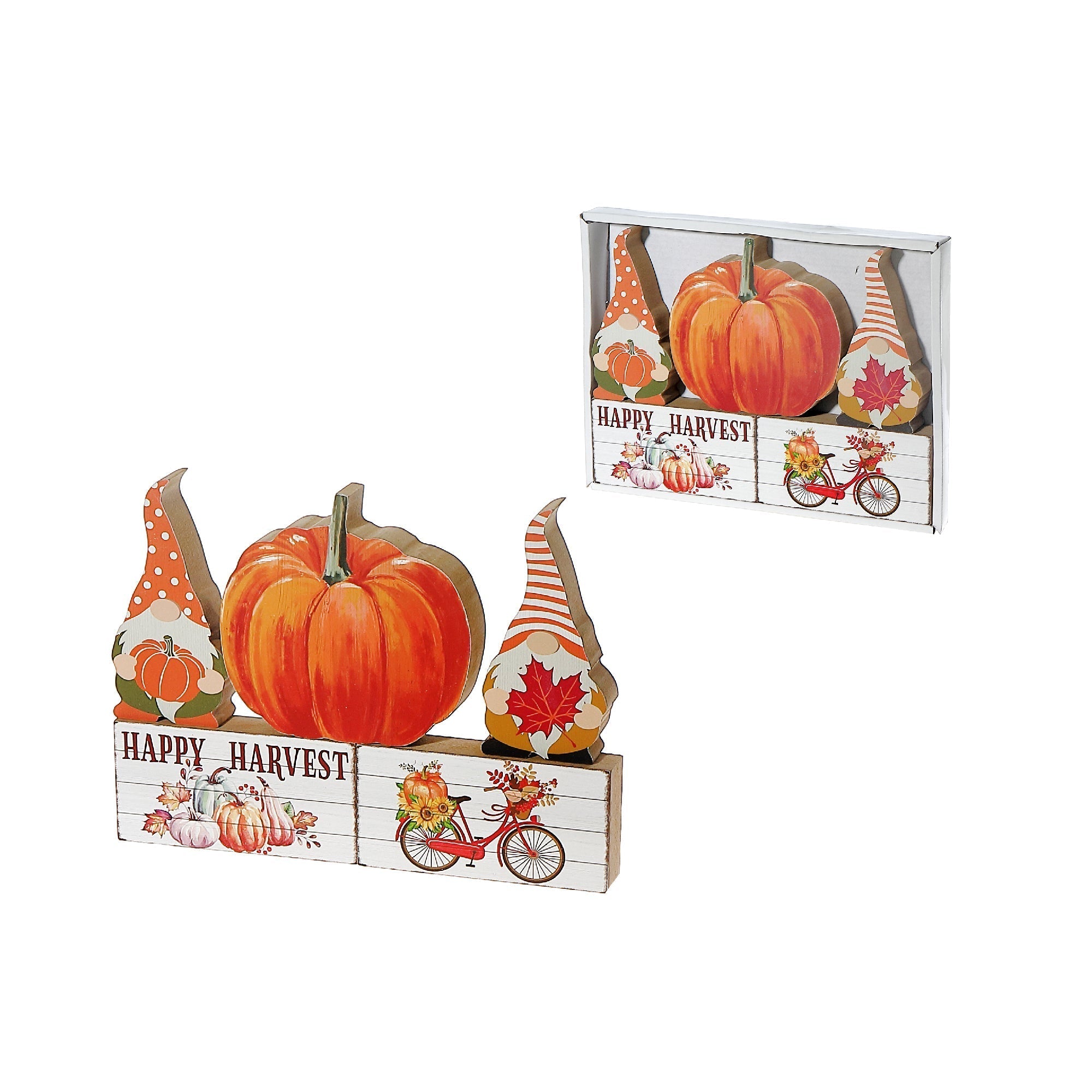 5-Piece Block Set Gnomes and Pumpkin – Fall Tabletop Decoration, Autumn Accent, Rustic Seasonal Decor