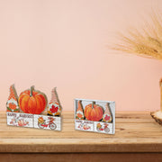 5-Piece Block Set Gnomes and Pumpkin – Fall Tabletop Decoration, Autumn Accent, Rustic Seasonal Decor