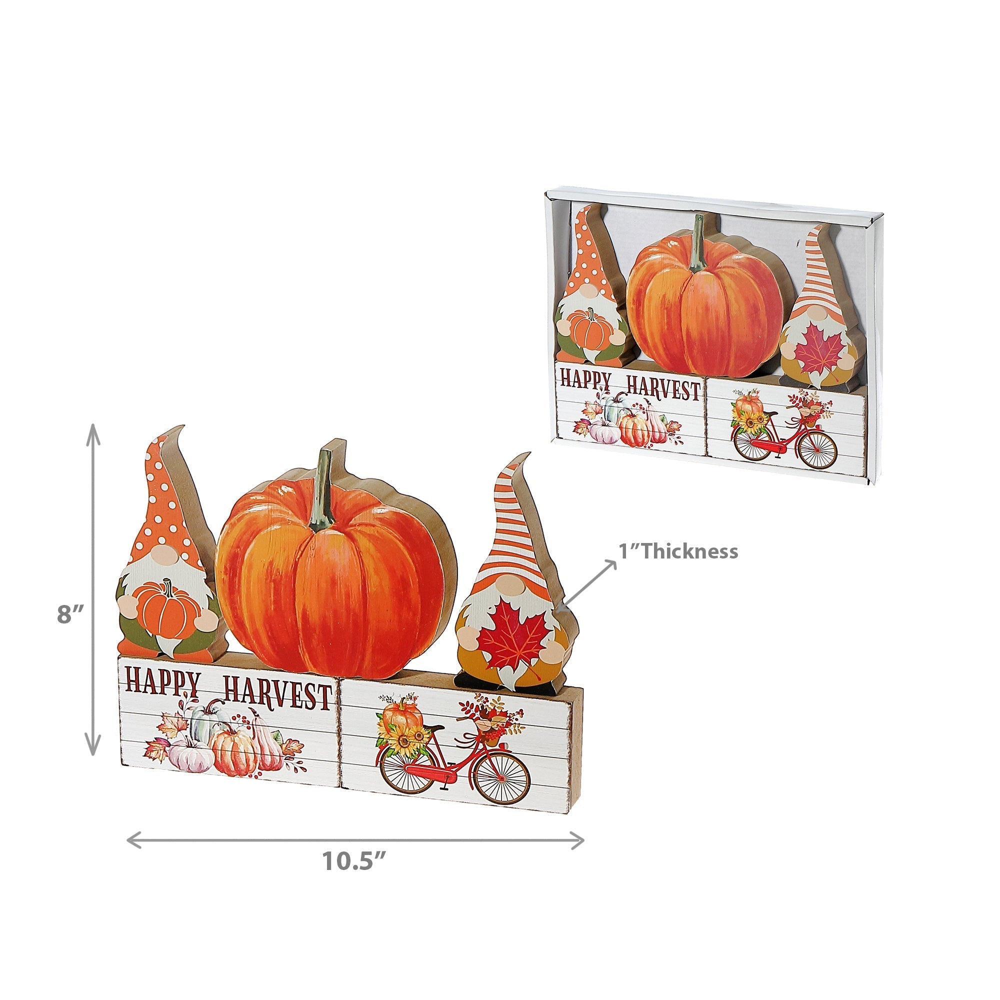5-Piece Block Set Gnomes and Pumpkin – Fall Tabletop Decoration, Autumn Accent, Rustic Seasonal Decor