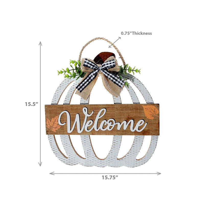 Wooden Cut Out Pumpkin Hanger (Welcome)