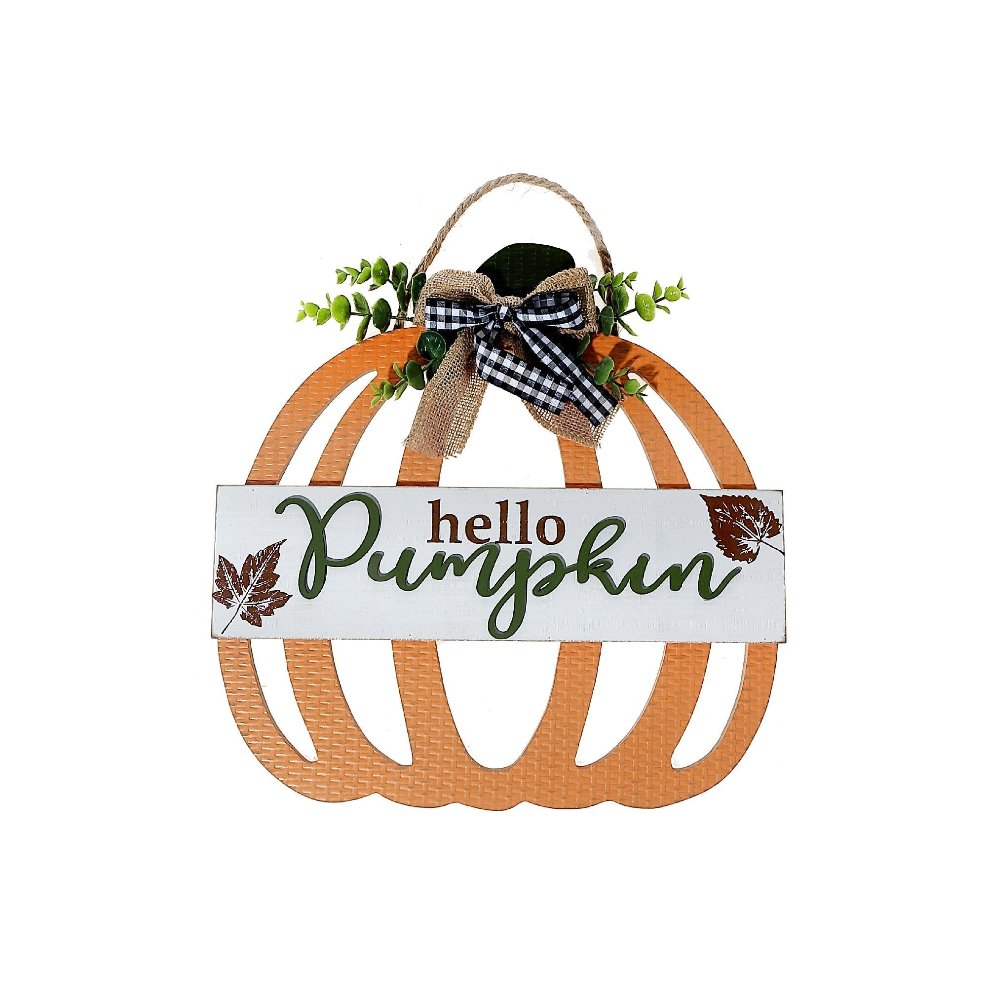 Wooden Pumpkin Wall Hanger Hello Pumpkin – Fall Decor, Autumn Home Decoration, Rustic Halloween/Thanksgiving Wall Art, Seasonal Wall Accent