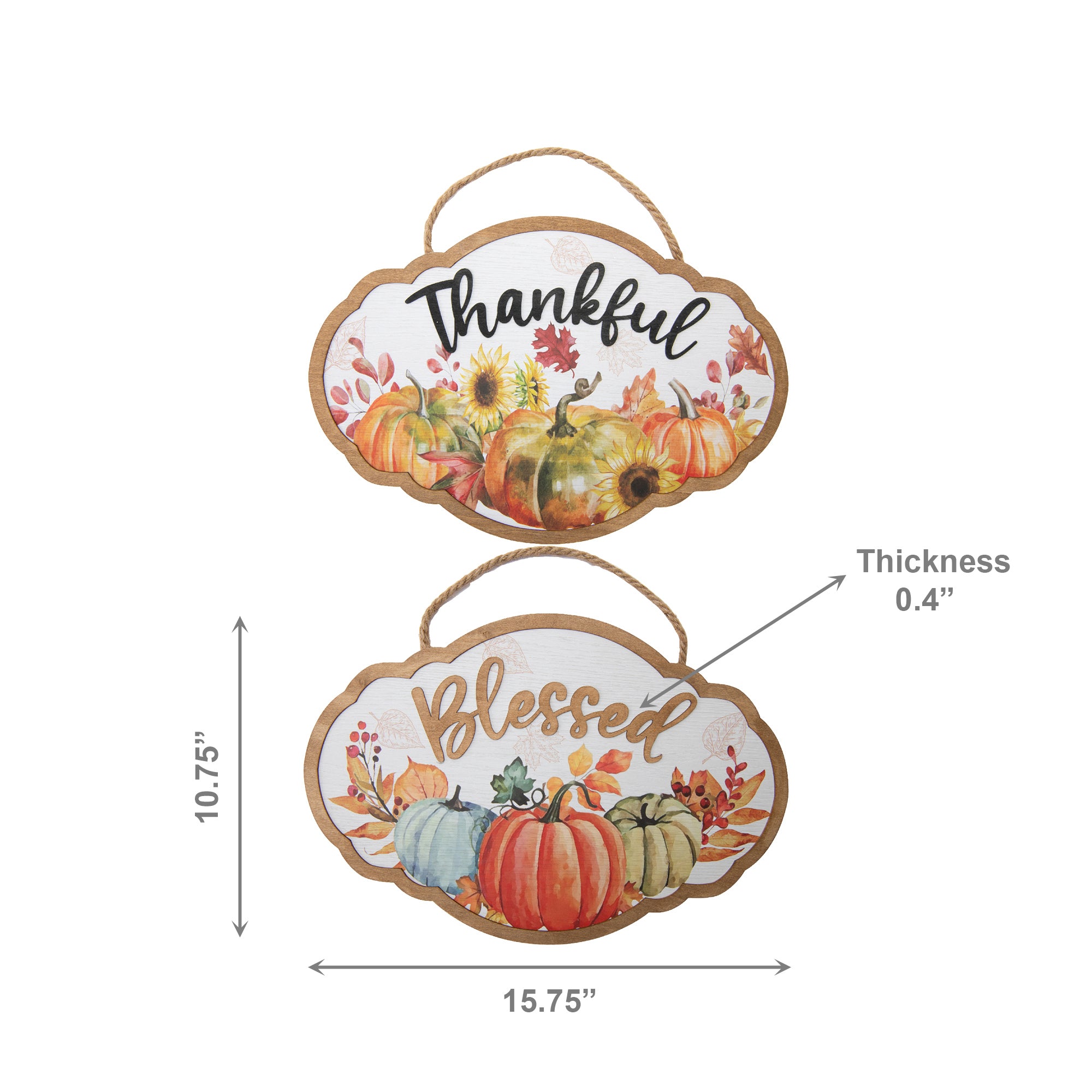 MDF Wall Hanger Pumpkin Thankful/Blessed Assorted, Fall Harvest, Wall Decor, Holiday Decor- Set of 2