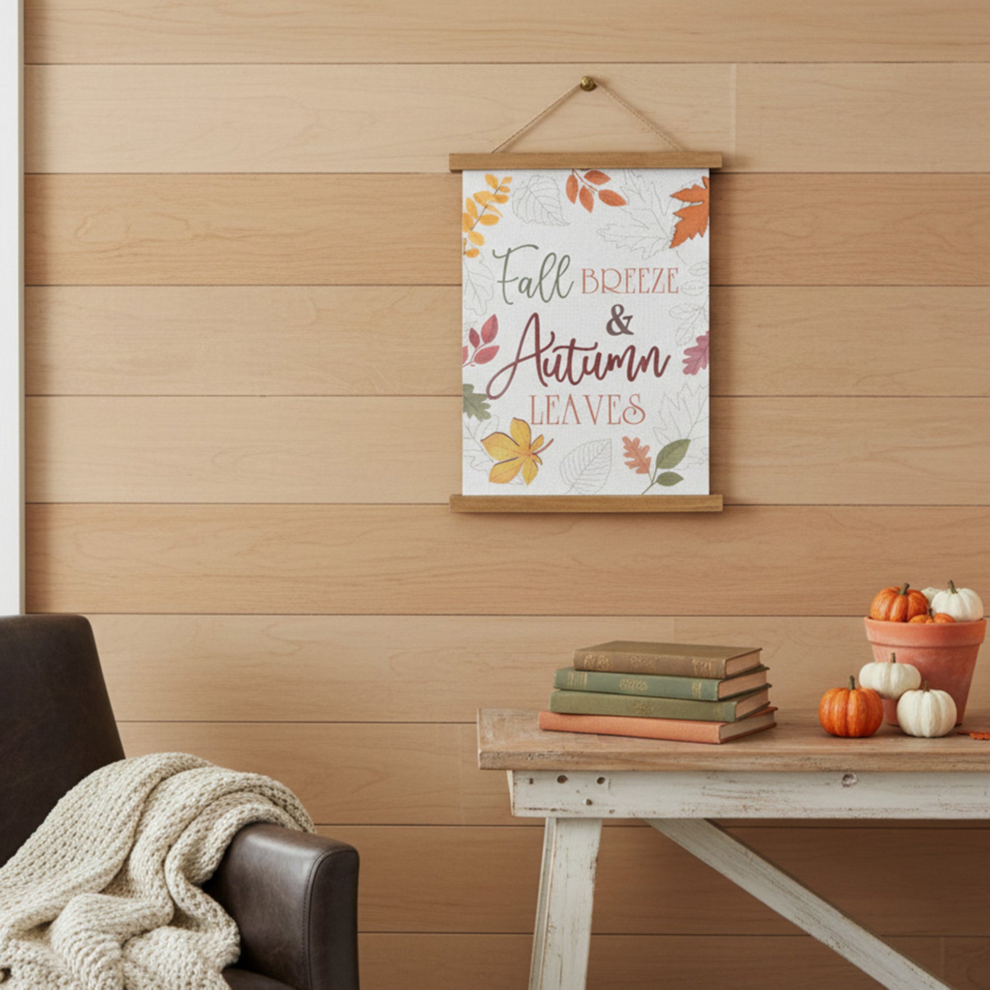 Wood Wall Hanger Fall Breeze & Autumn Leaves, Fall Harvest, Wall Decor, Holiday Decor