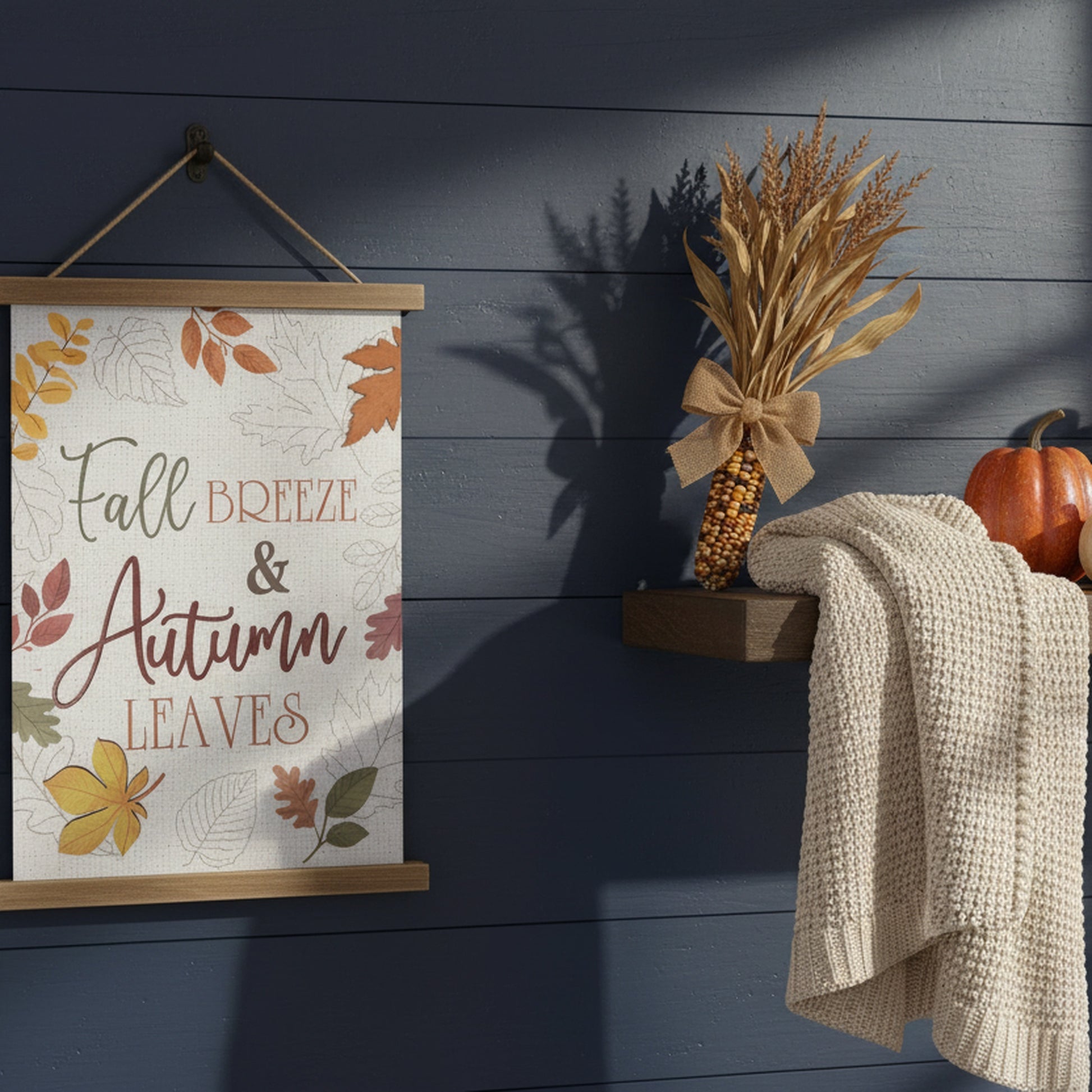 Wood Wall Hanger Fall Breeze & Autumn Leaves, Fall Harvest, Wall Decor, Holiday Decor