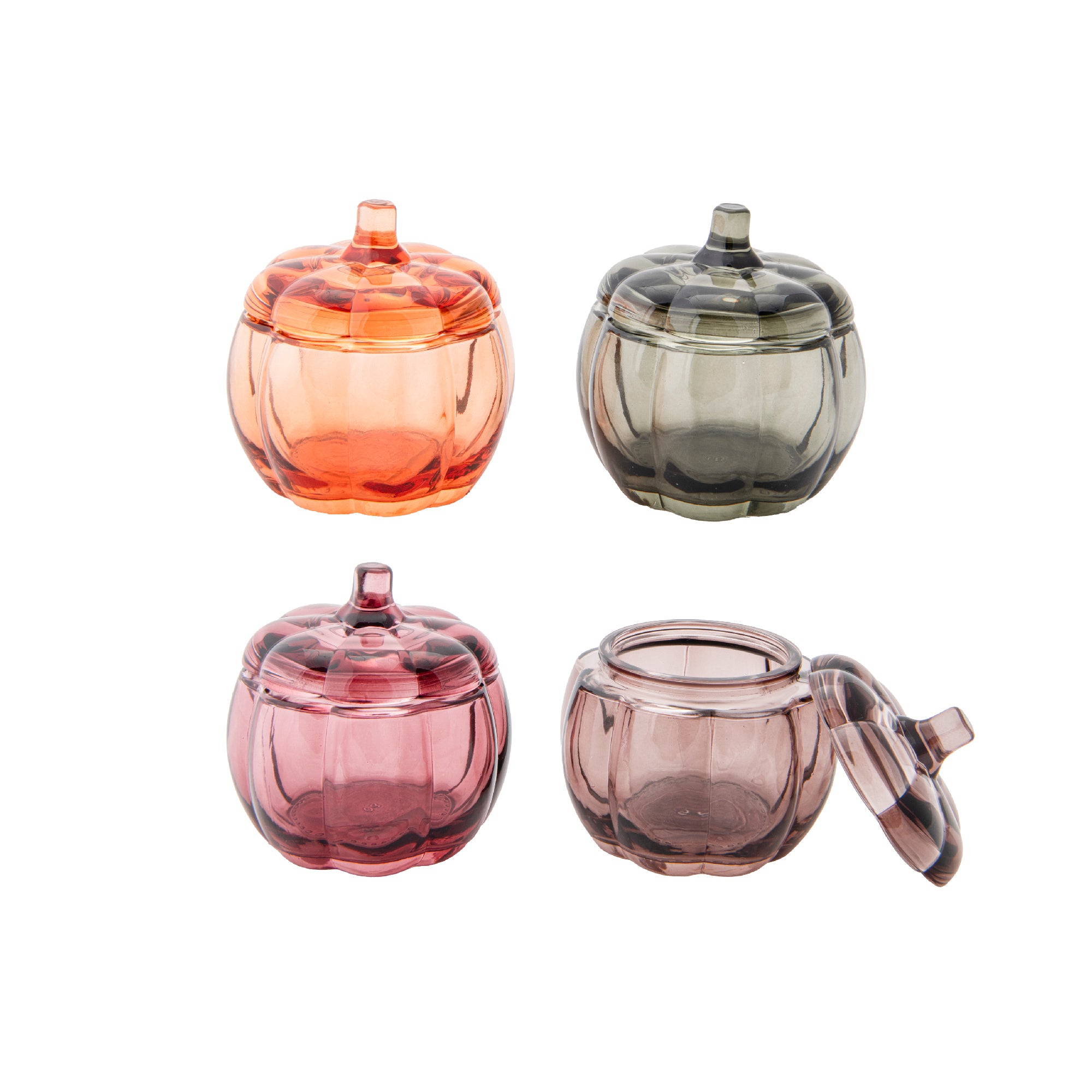 Glass Pumpkin Tealight Holder Assorted, Fall Harvest, Candle Holder, Holiday Decor- Set of 4