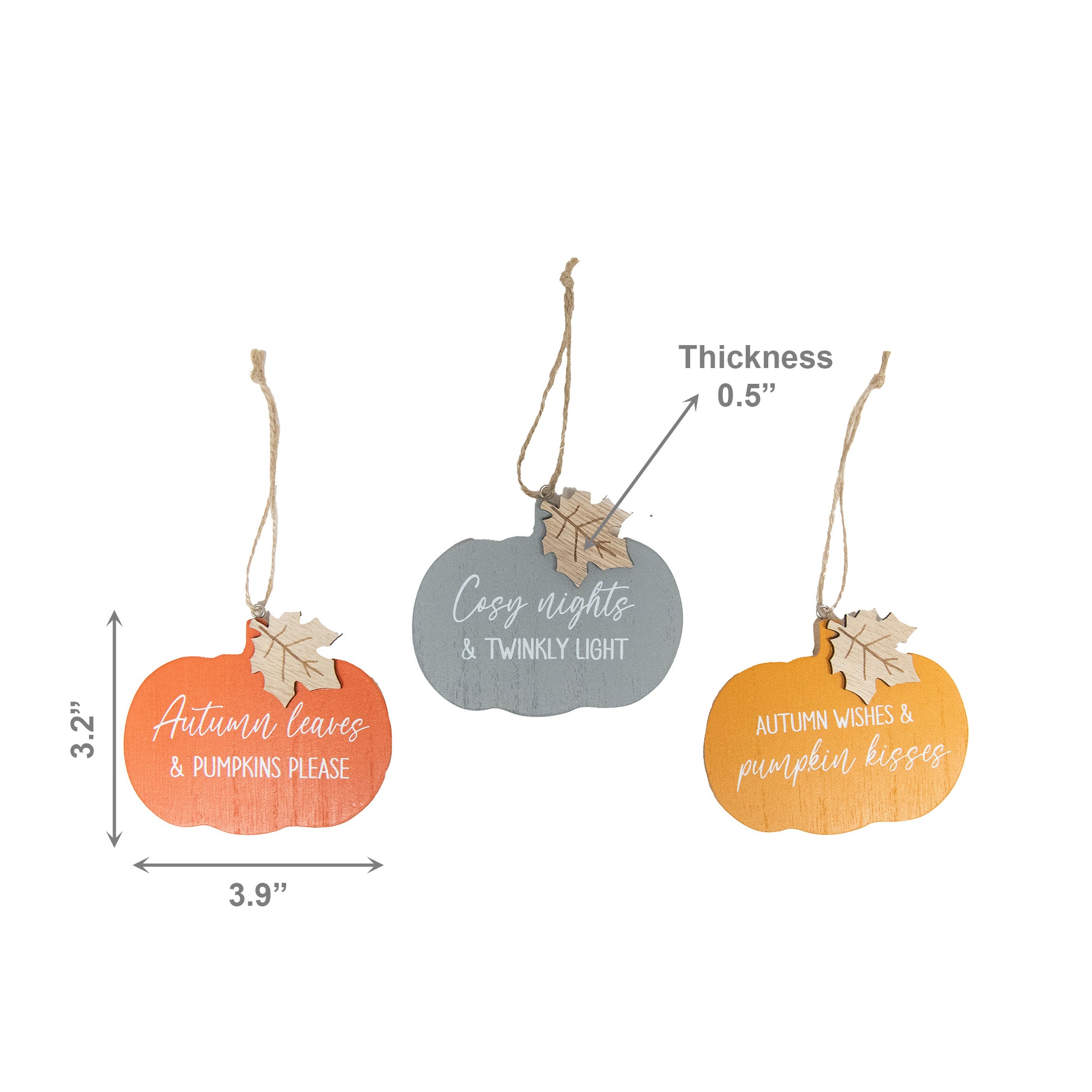 MDF Pumpkin and Leaf Shaped Wall Hanger Assorted, Fall Harvest, Wall Decor, Holiday Decor- Set of 3