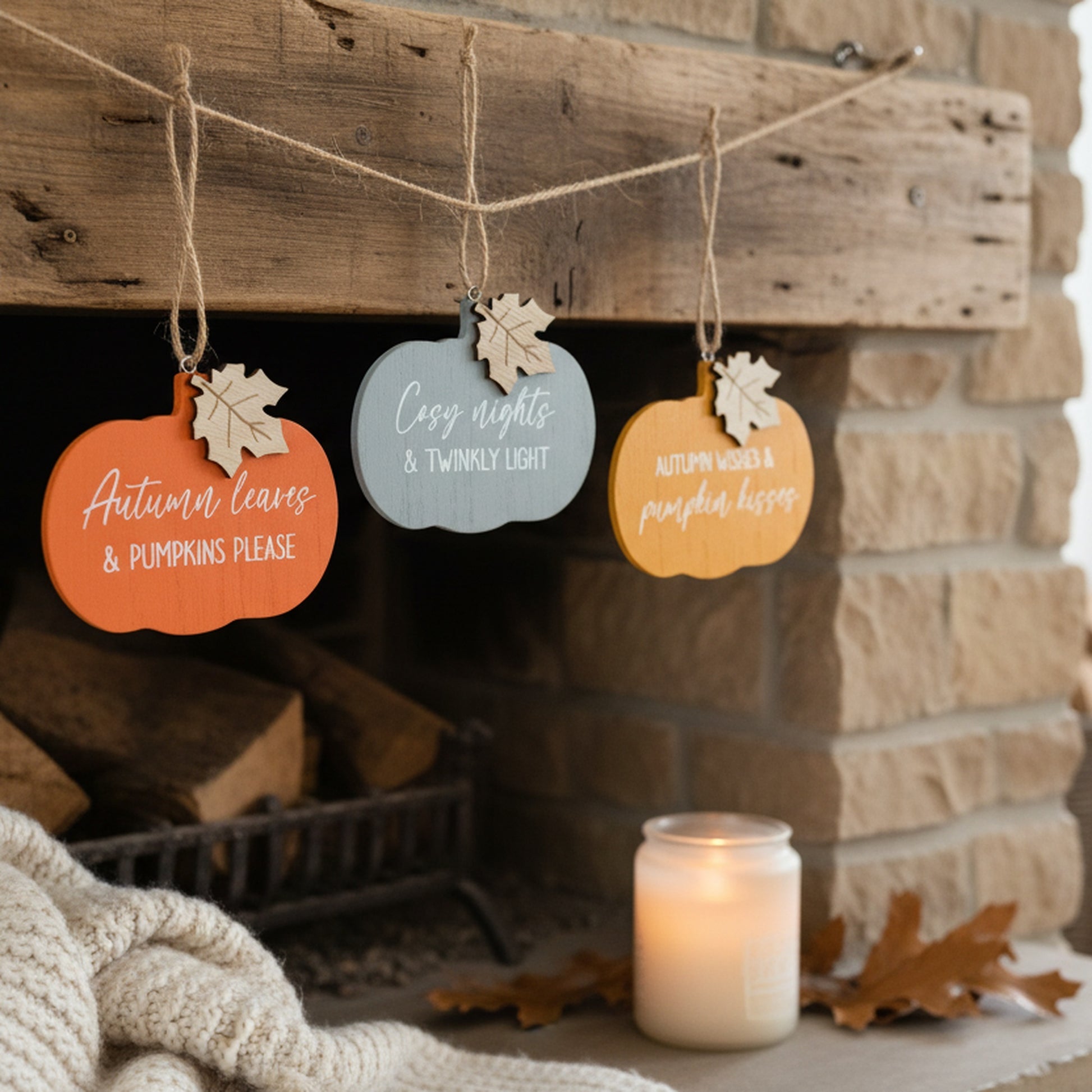 MDF Pumpkin and Leaf Shaped Wall Hanger Assorted, Fall Harvest, Wall Decor, Holiday Decor- Set of 3