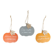 MDF Pumpkin and Leaf Shaped Wall Hanger Assorted, Fall Harvest, Wall Decor, Holiday Decor- Set of 3