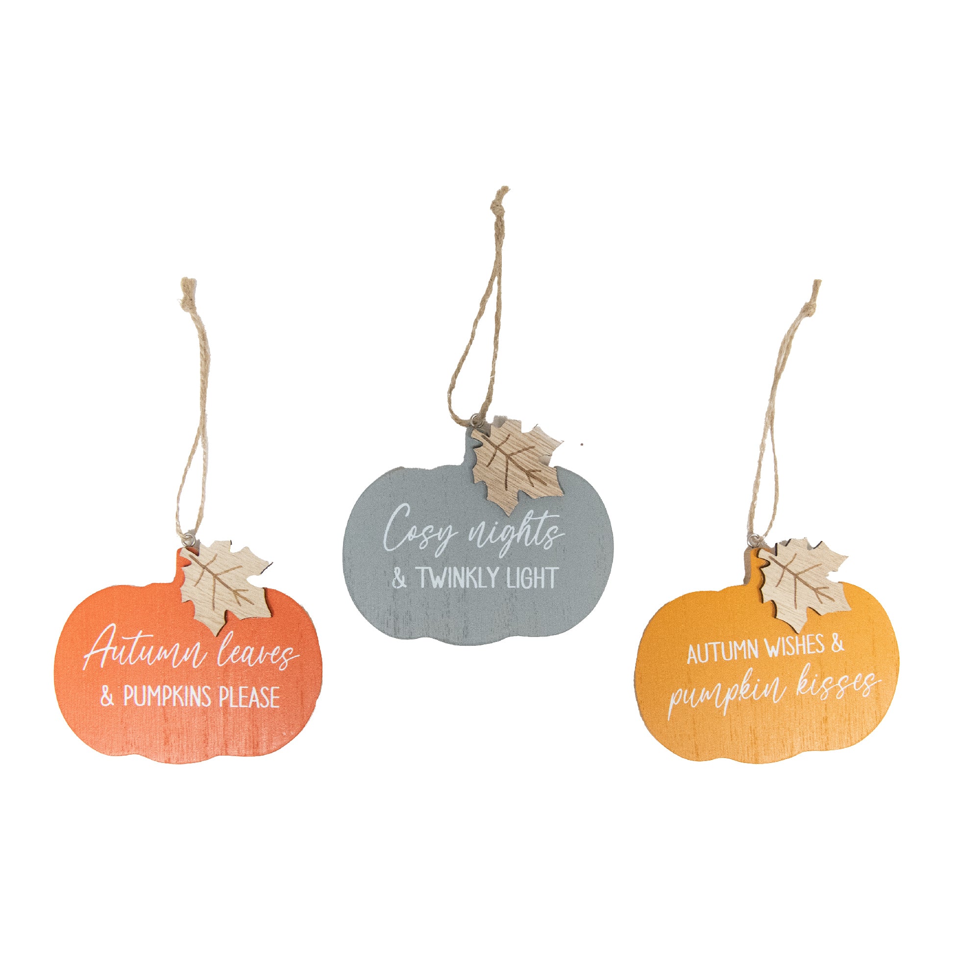 MDF Pumpkin and Leaf Shaped Wall Hanger Assorted, Fall Harvest, Wall Decor, Holiday Decor- Set of 3
