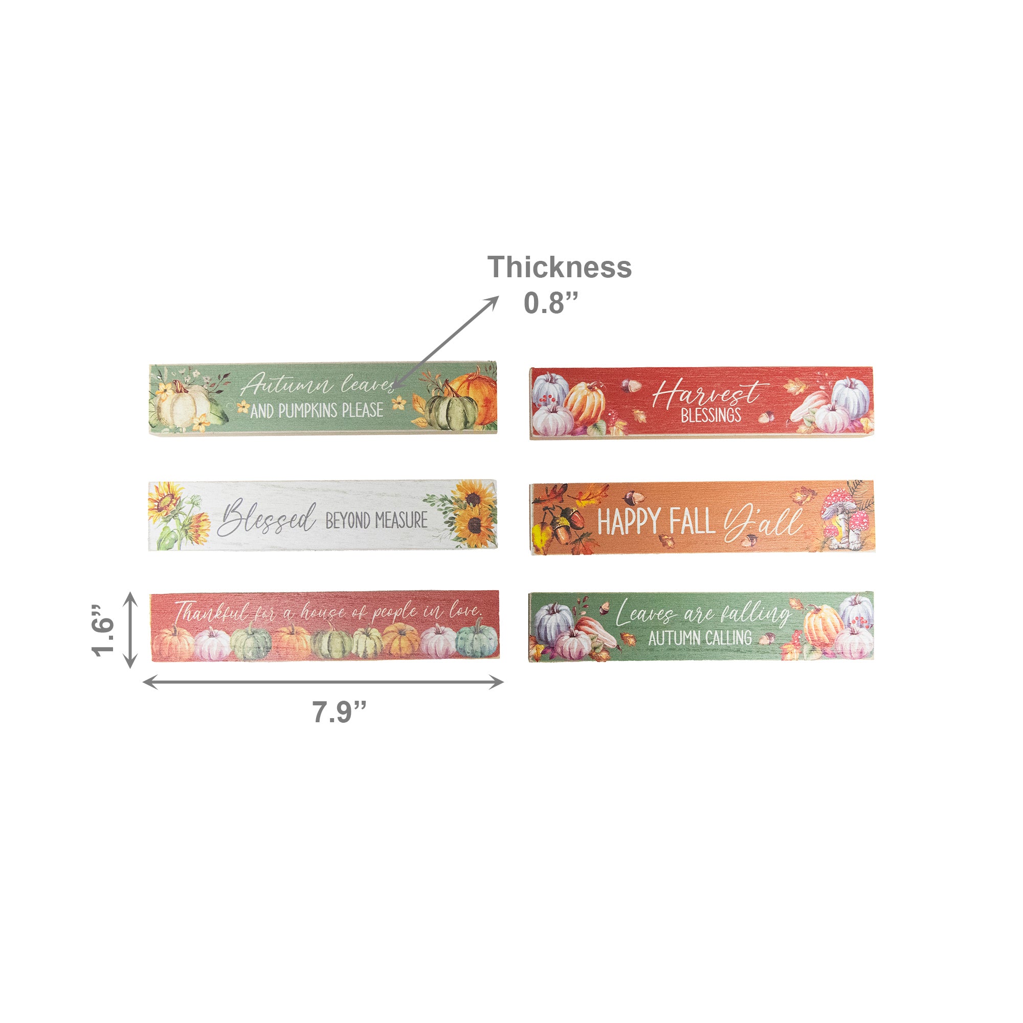 Rectangular Wood Block Harvest Assorted, Fall Harvest, Tabletop Block, Holiday Decor- Set of 6