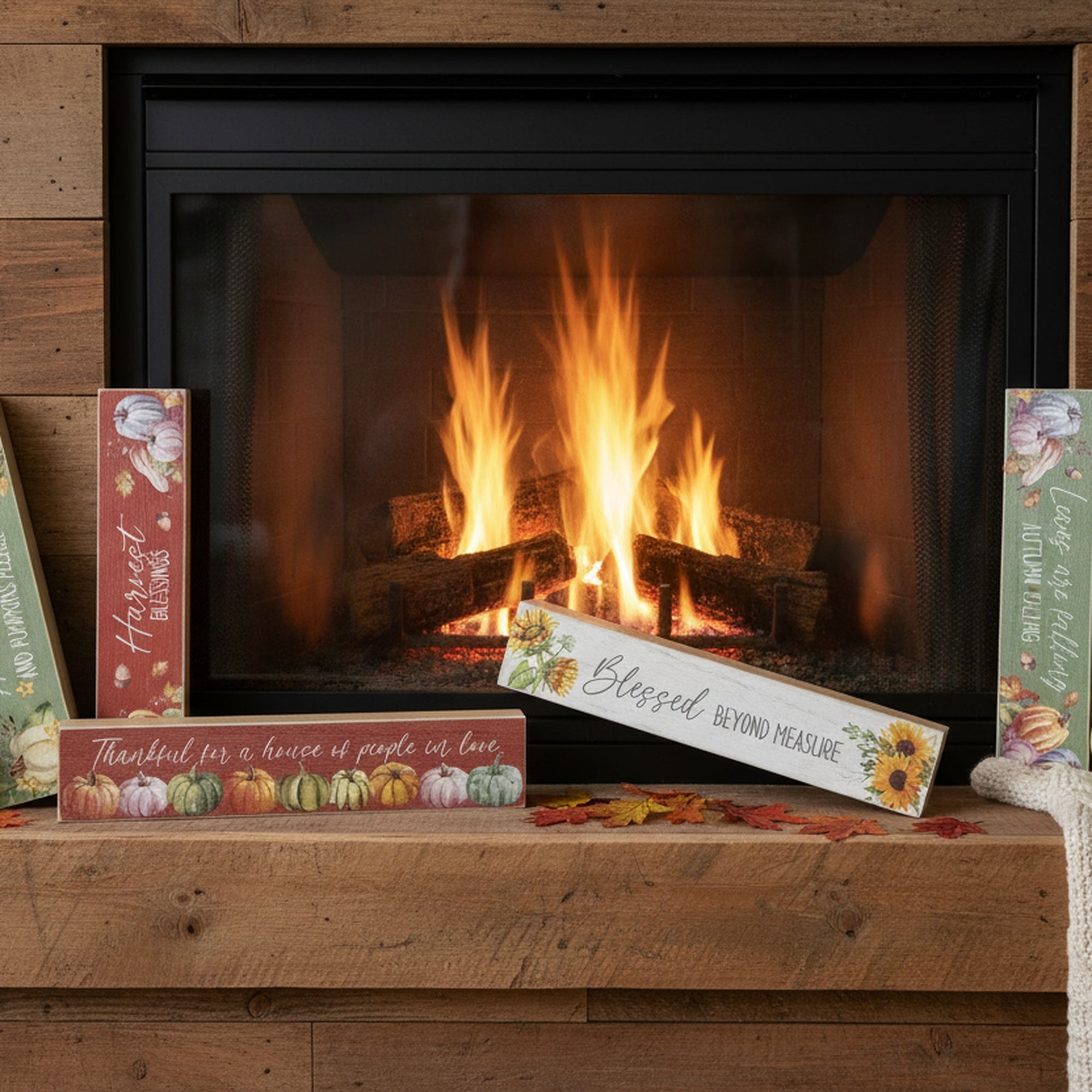 Rectangular Wood Block Harvest Assorted, Fall Harvest, Tabletop Block, Holiday Decor- Set of 6