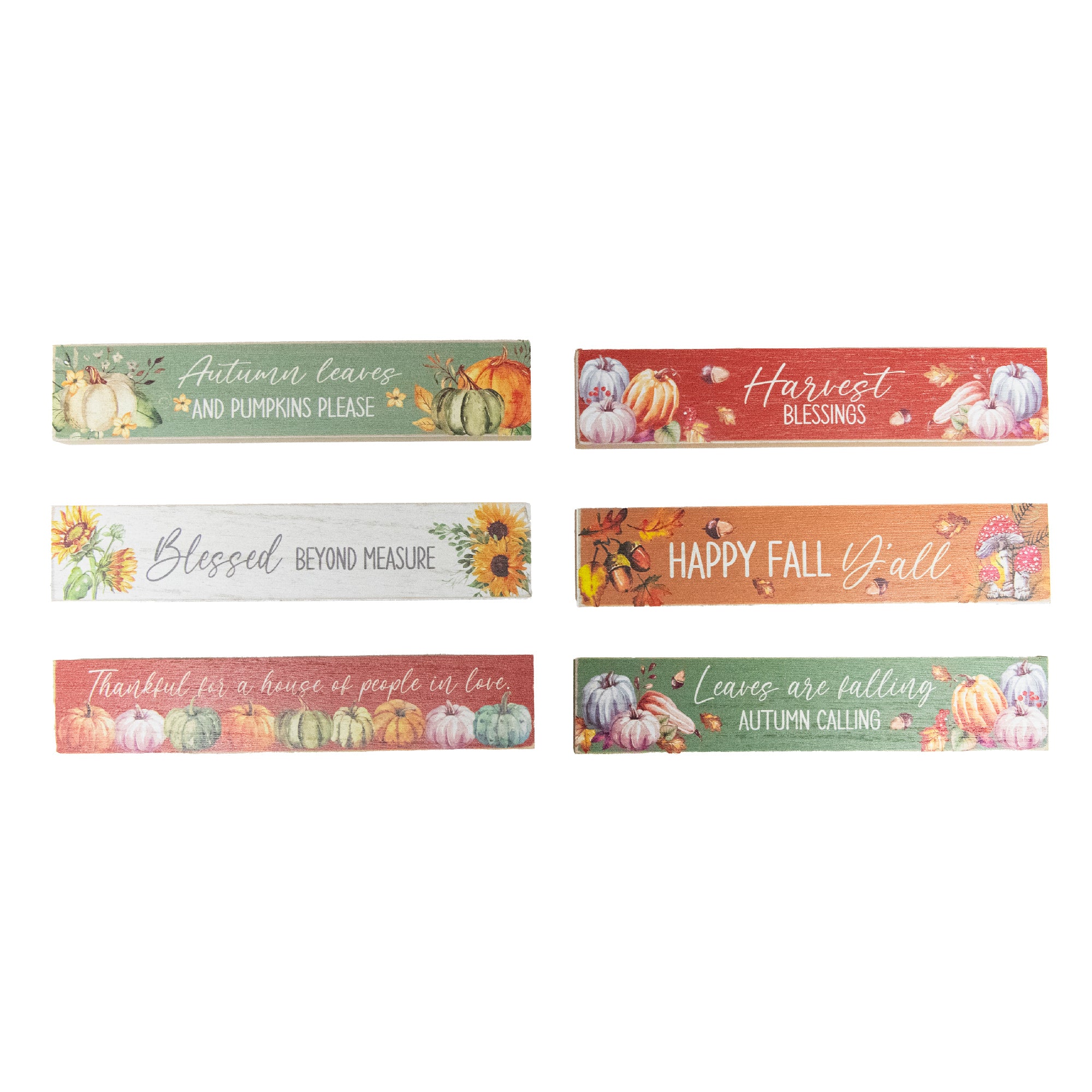 Rectangular Wood Block Harvest Assorted, Fall Harvest, Tabletop Block, Holiday Decor- Set of 6