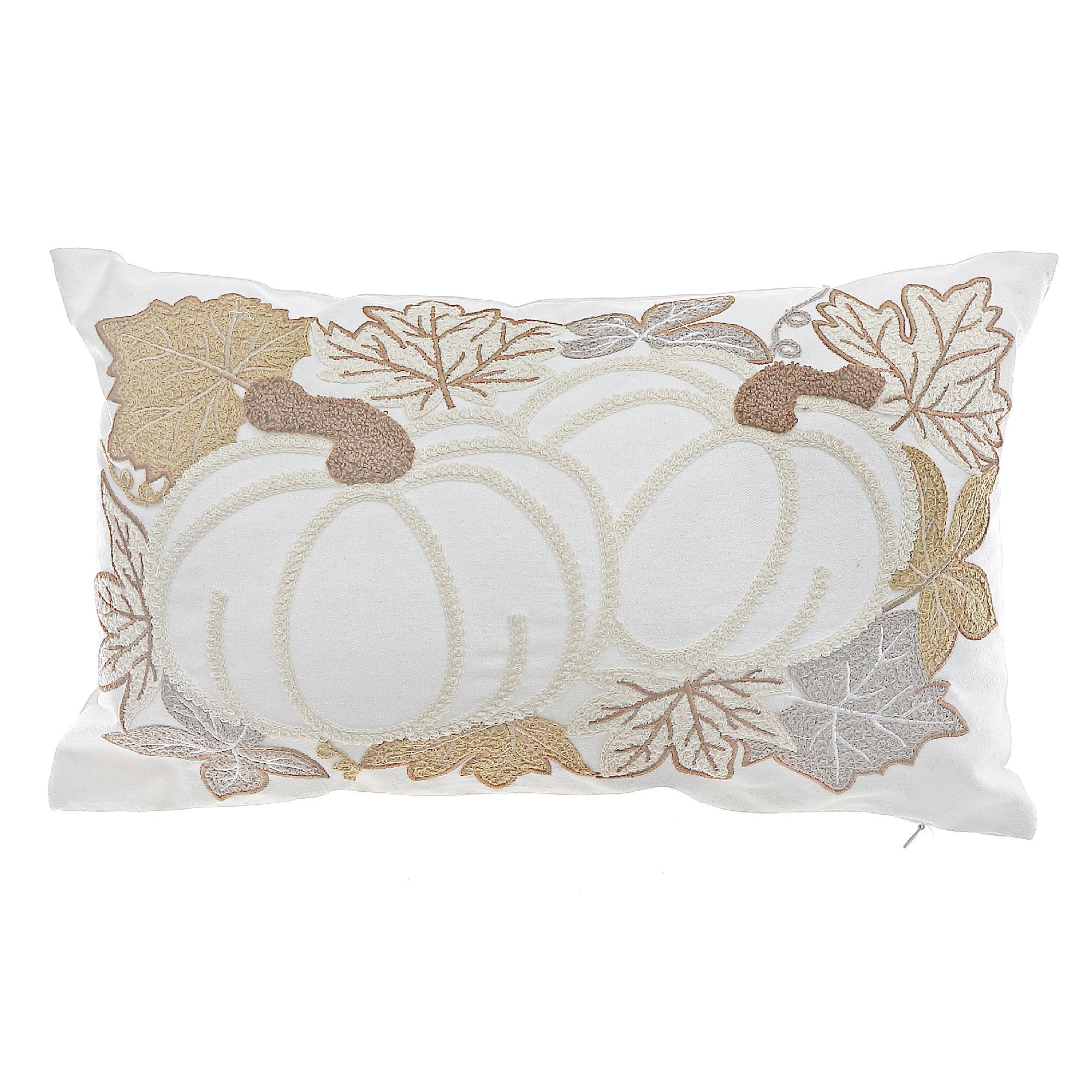 Cotton Embroidered Pumpkin Patch Cushion - Set of 2, Autumn Home Decor, Thanksgiving Pillow, Seasonal Accent