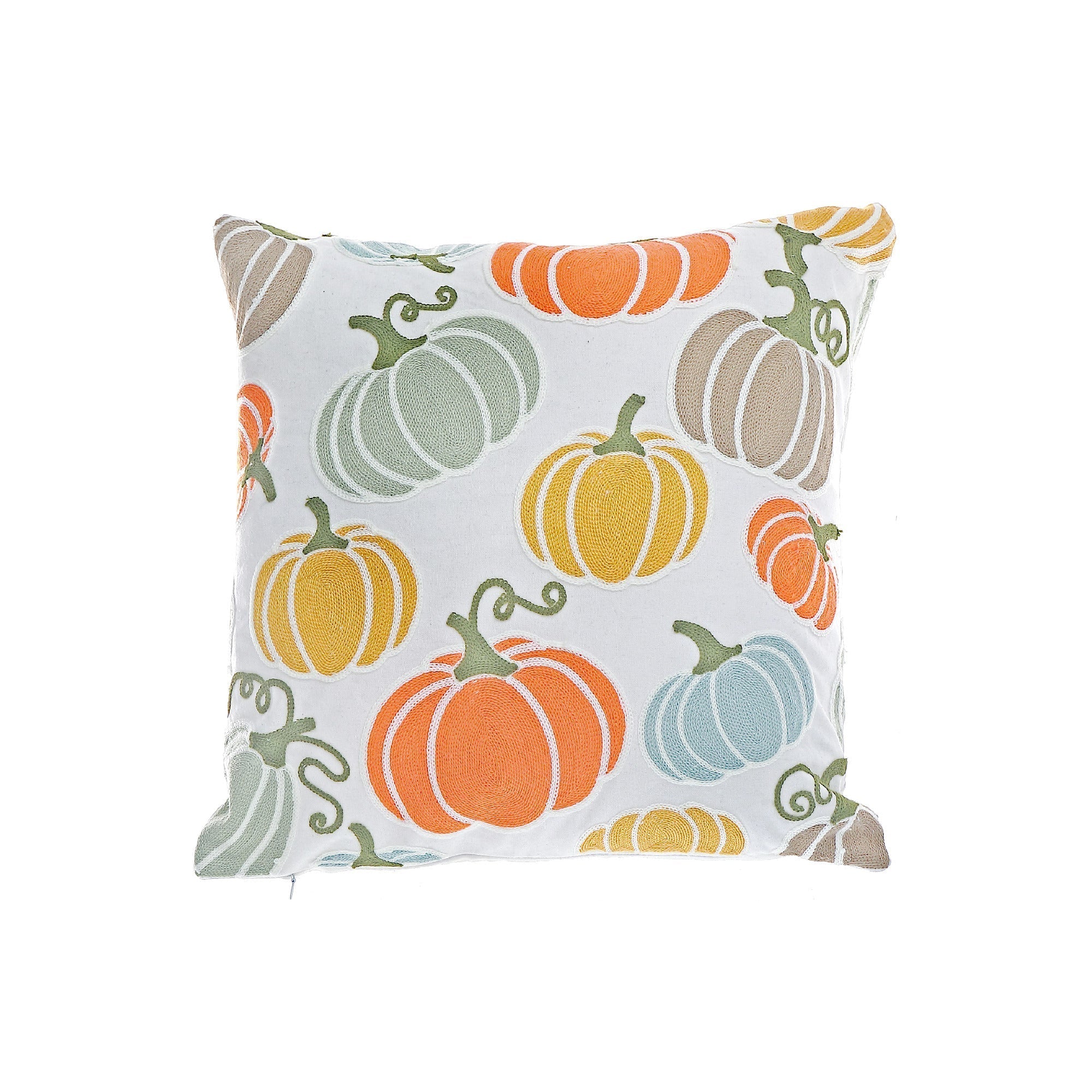 Cotton Embroidered Pumpkins Cushion - Set of 2, Autumn Home Decor, Thanksgiving Pillow, Holiday Accent