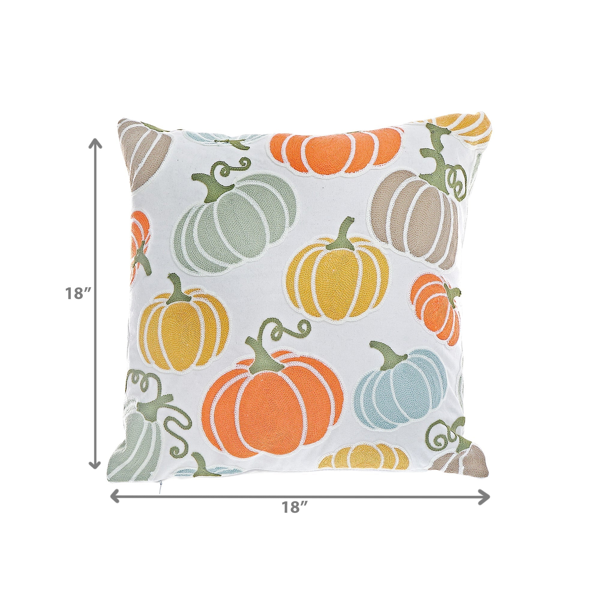 Cotton Embroidered Pumpkins Cushion - Set of 2, Autumn Home Decor, Thanksgiving Pillow, Holiday Accent