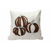 Polyester Embroidered Cushion Three Brown Pumpkins, Throw Pillow, Holiday Decor- Set of 2