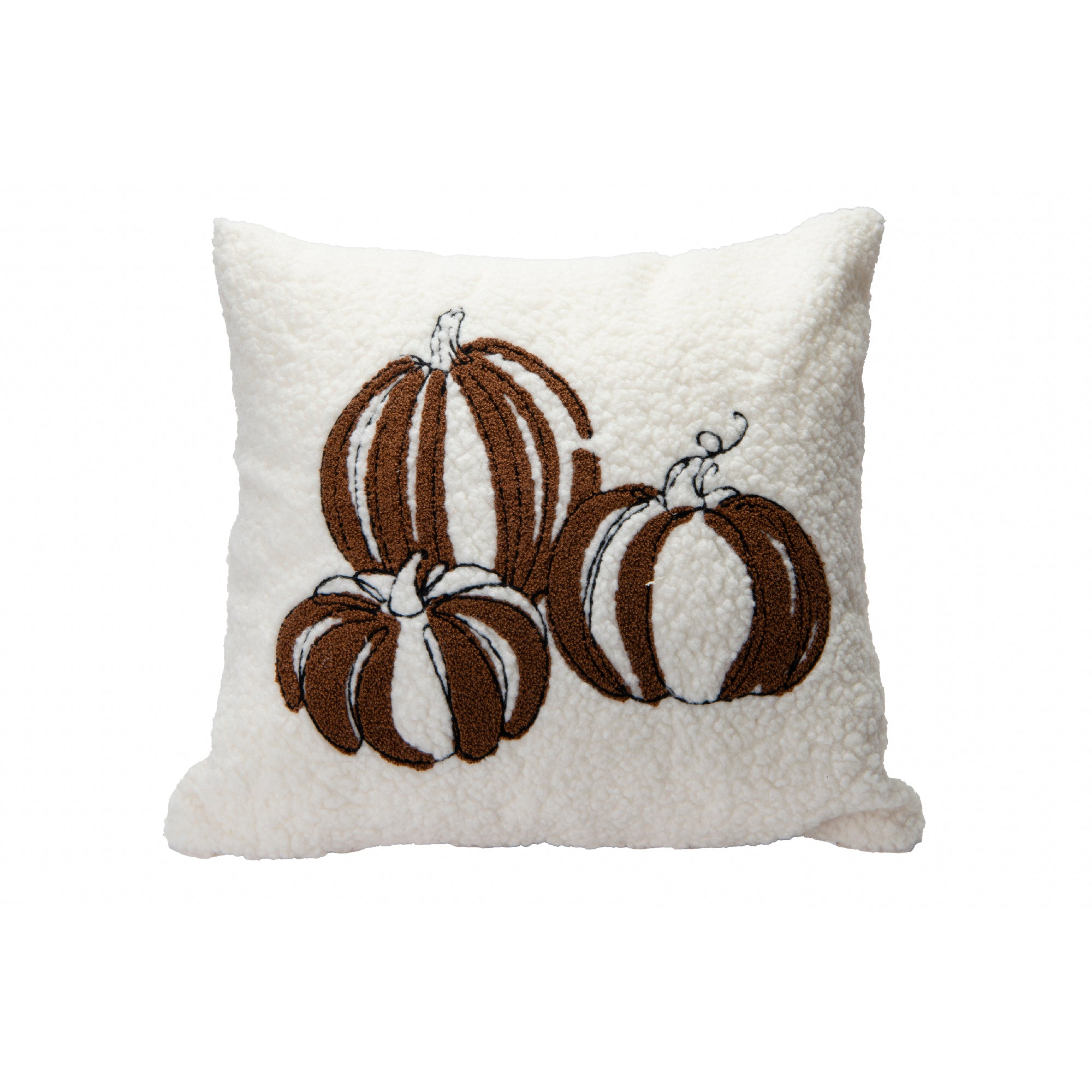 Polyester Embroidered Cushion Three Brown Pumpkins, Throw Pillow, Holiday Decor- Set of 2
