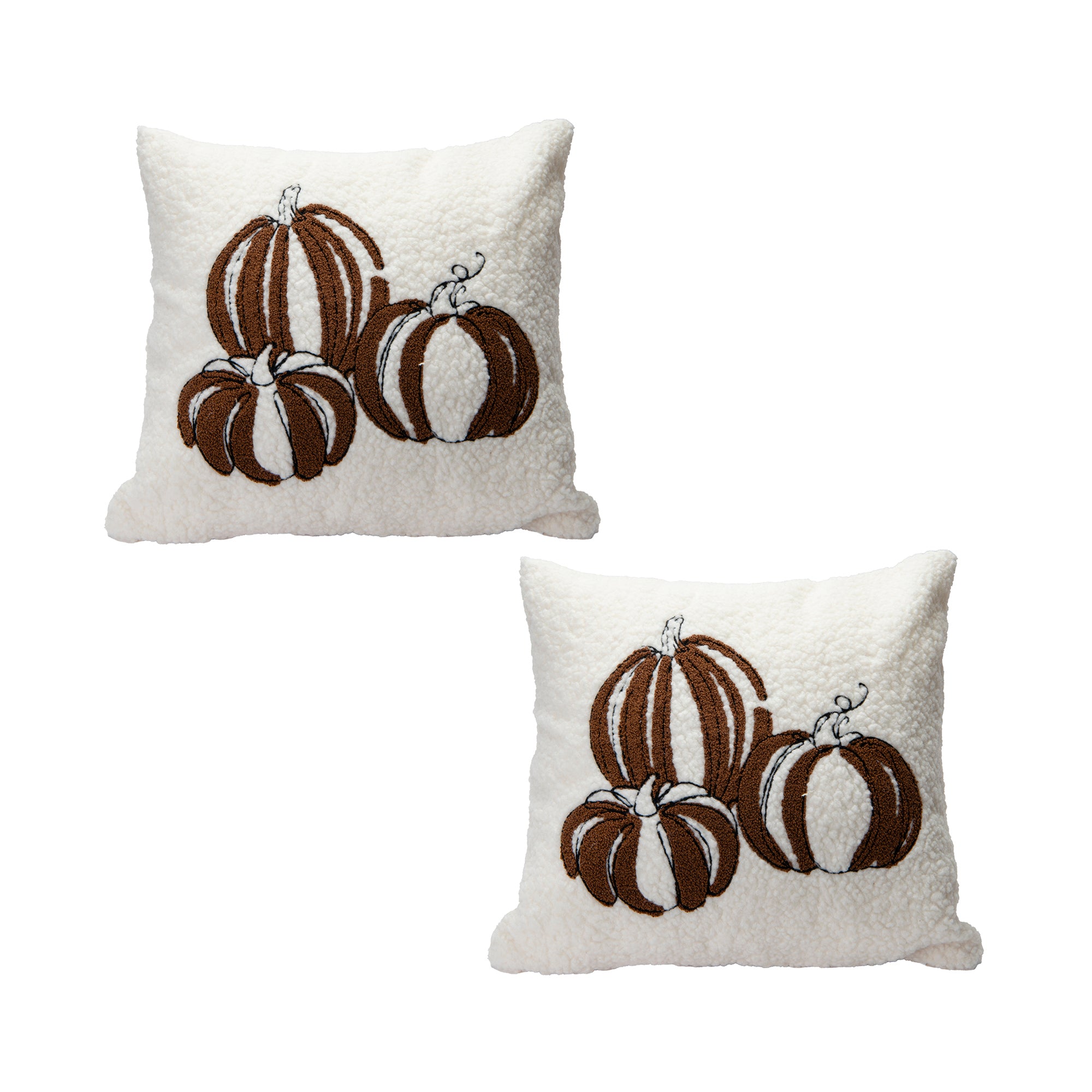 Polyester Embroidered Cushion Three Brown Pumpkins, Throw Pillow, Holiday Decor- Set of 2