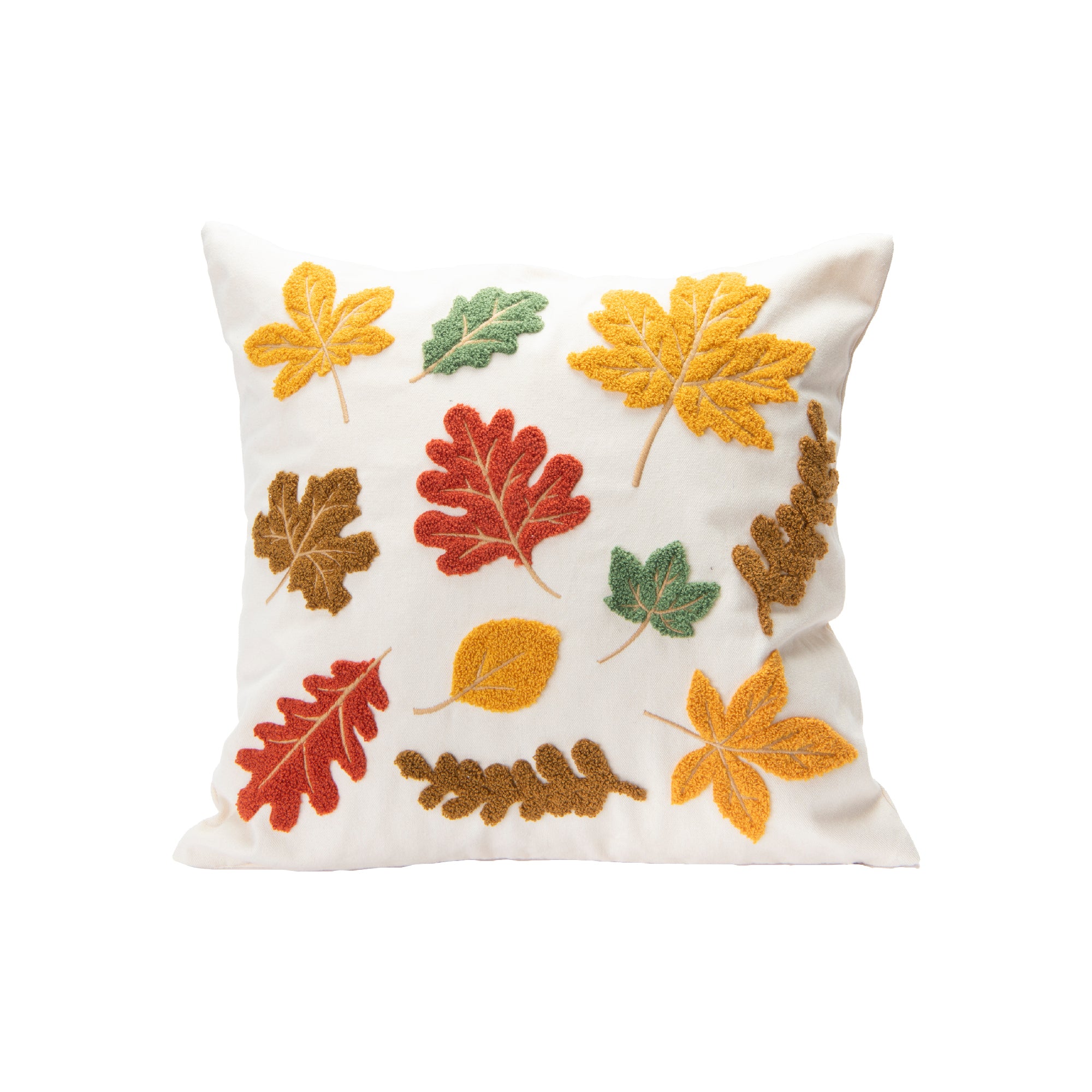 Polyester Embroidered Cushion Autumn Leaves, Fall Harvest, Throw Pillow, Holiday Decor- Set of 2