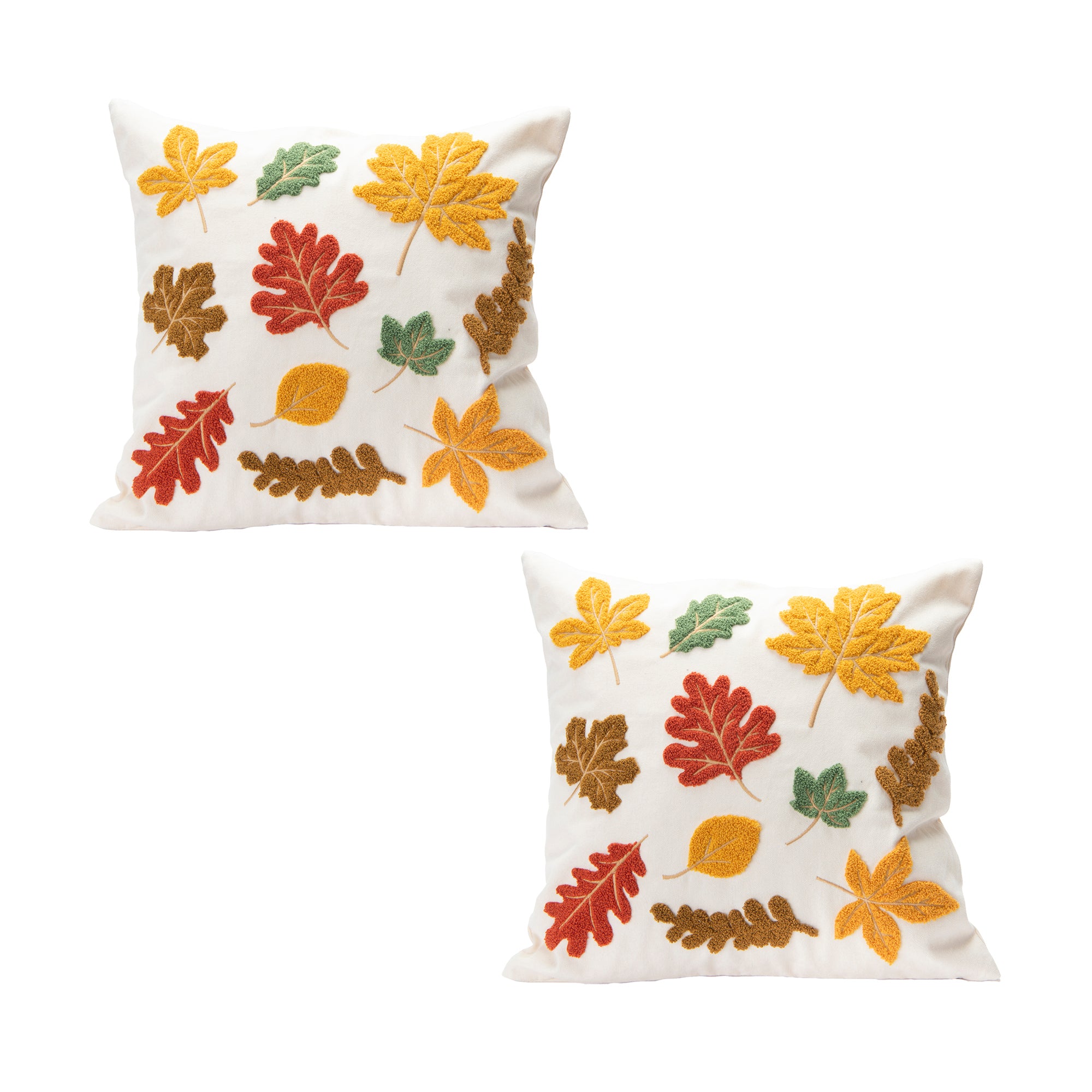 Polyester Embroidered Cushion Autumn Leaves, Fall Harvest, Throw Pillow, Holiday Decor- Set of 2