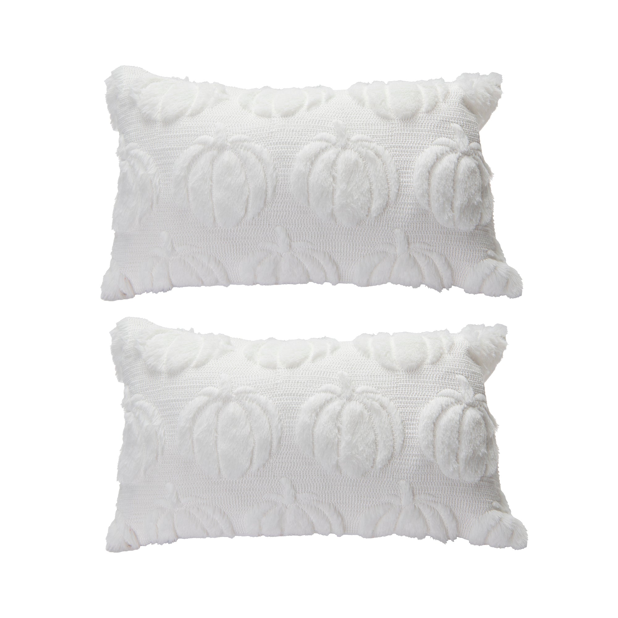Polyester Fleece Embroidered Cushion Pumpkins 20" X 12", Throw Pillow, Holiday Decor- Set of 2