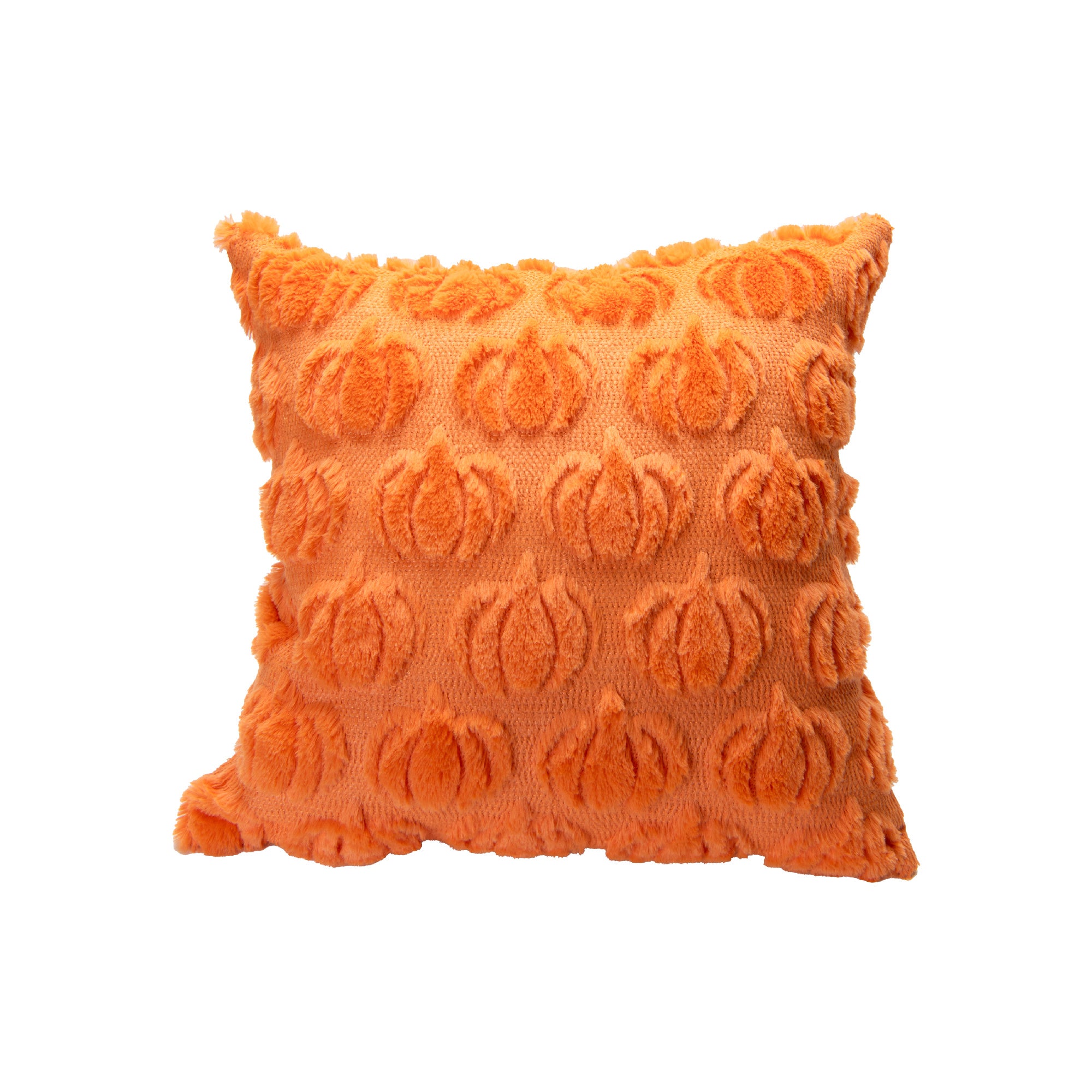 Polyester Fleece Embroidered Cushion Orange Pumpkins, Throw Pillow, Holiday Decor- Set of 2