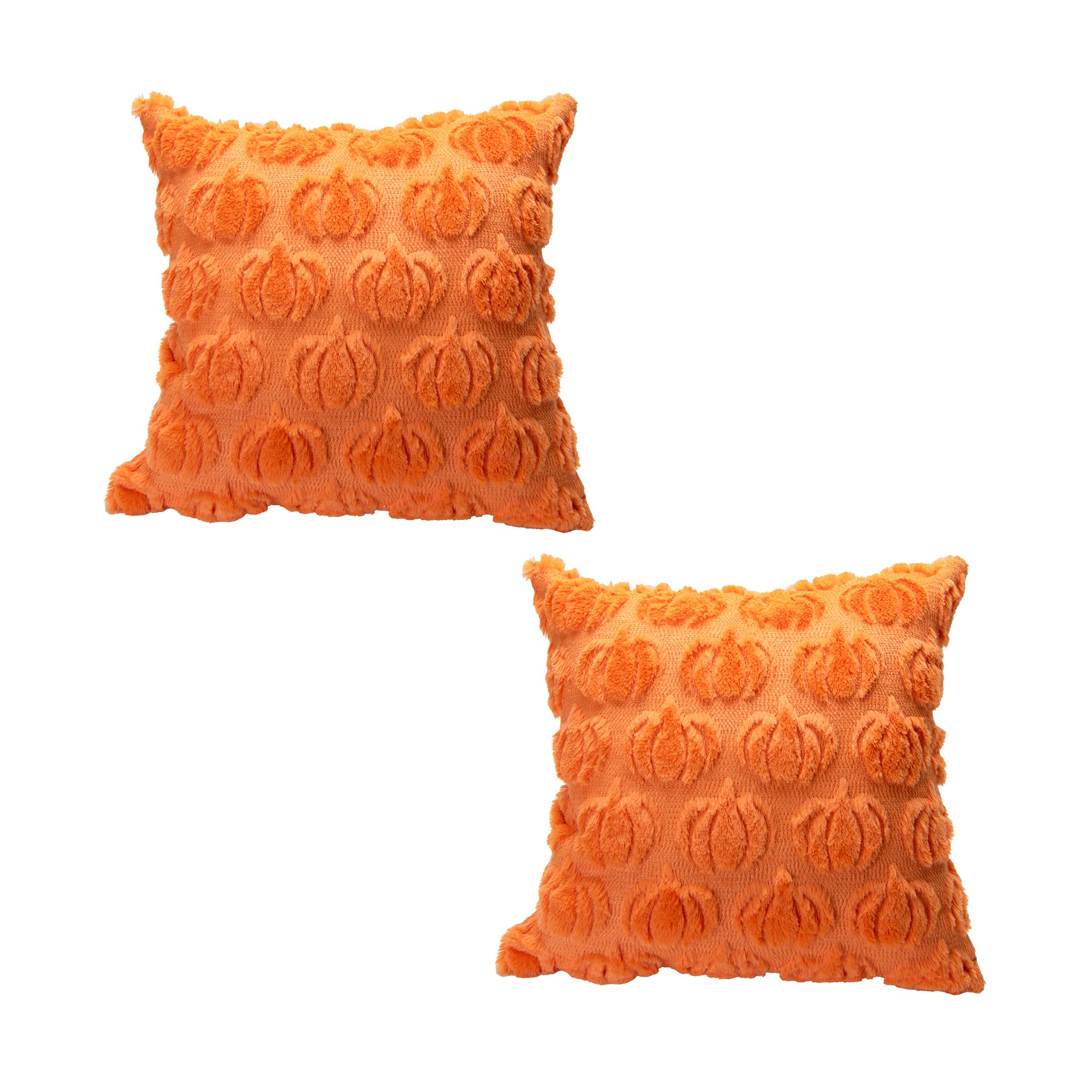 Polyester Fleece Embroidered Cushion Orange Pumpkins, Throw Pillow, Holiday Decor- Set of 2