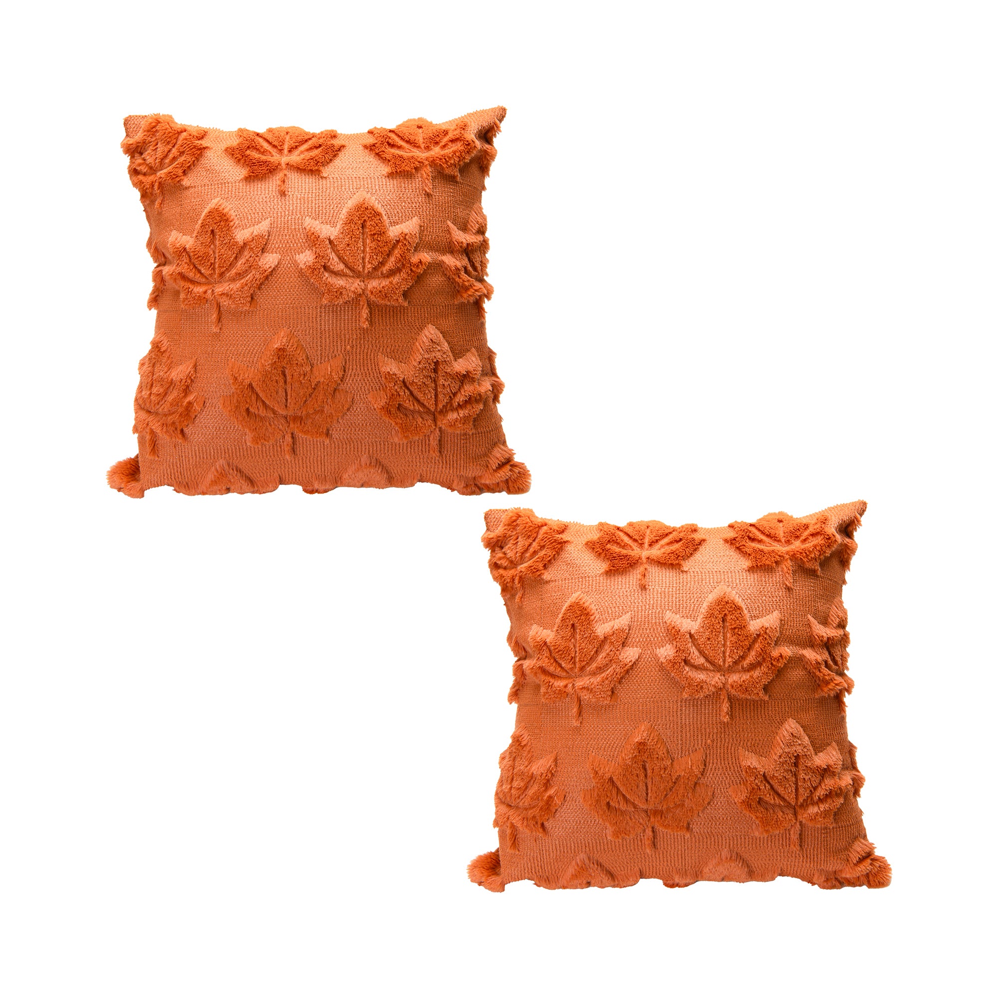 Polyester Fleece Embroidered Cushion Brown Maple Leaves, Fall Harvest, Throw Pillow, Holiday Decor- Set of 2