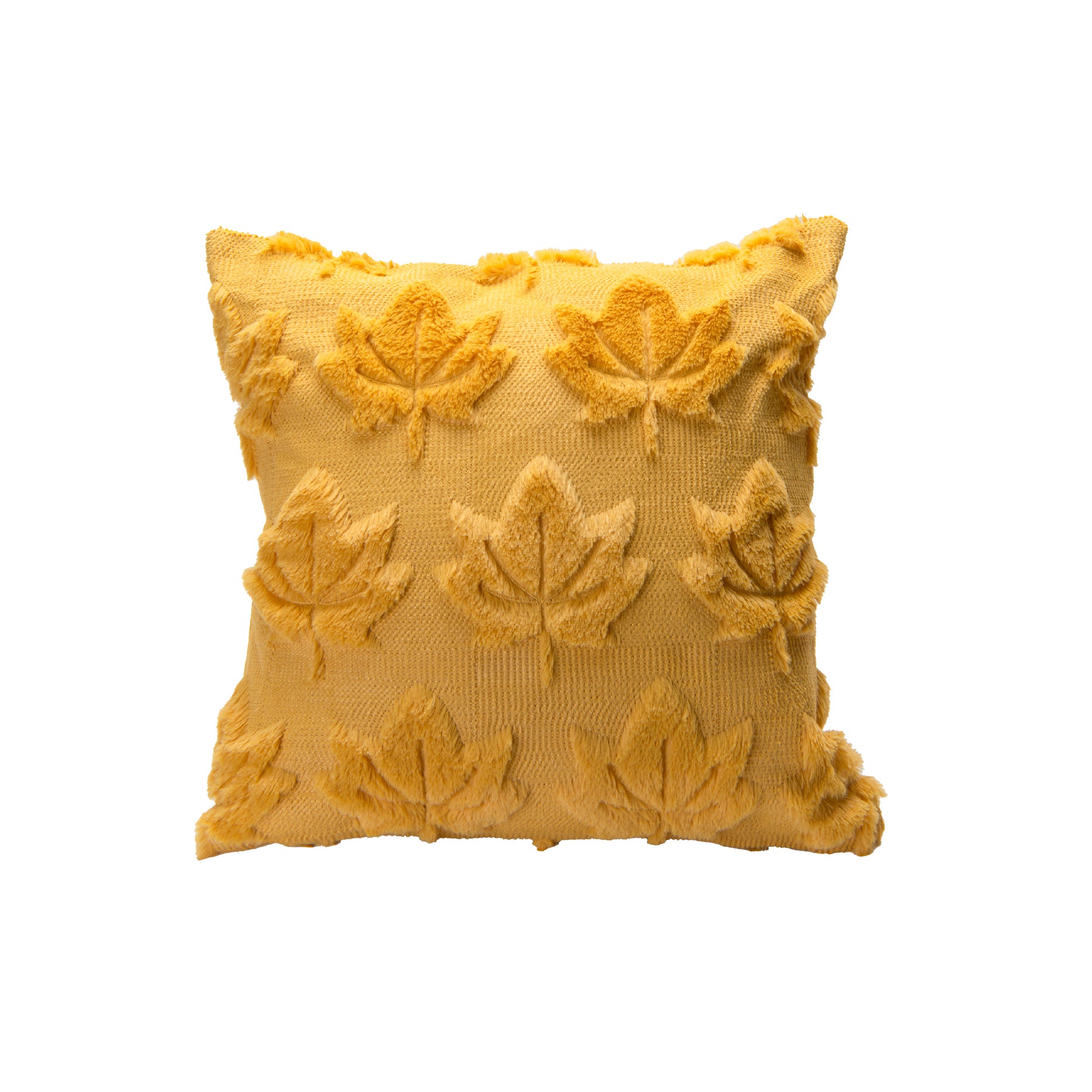 Polyester Fleece Embroidered Cushion Yellow Maple Leaves, Fall Harvest, Throw Pillow, Holiday Decor- Set of 2