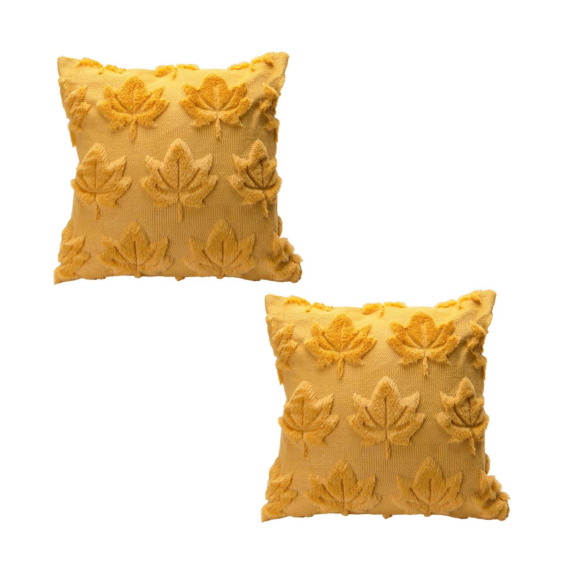 Polyester Fleece Embroidered Cushion Yellow Maple Leaves, Fall Harvest, Throw Pillow, Holiday Decor- Set of 2