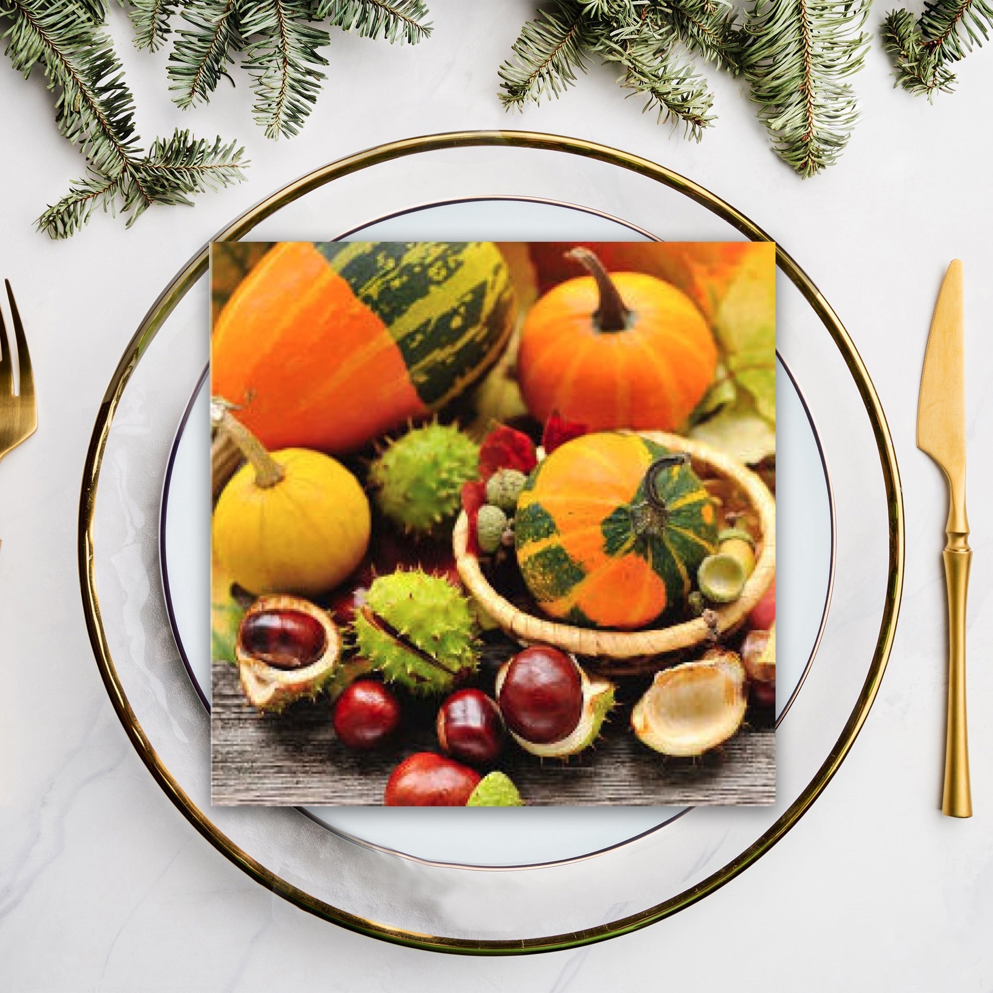 20 Pack Luncheon 3-Ply Napkin Pumpkins and Chestnuts Set of 6 – Fall/Thanksgiving Table Decor, Seasonal Dining Accent, Autumn Napkins