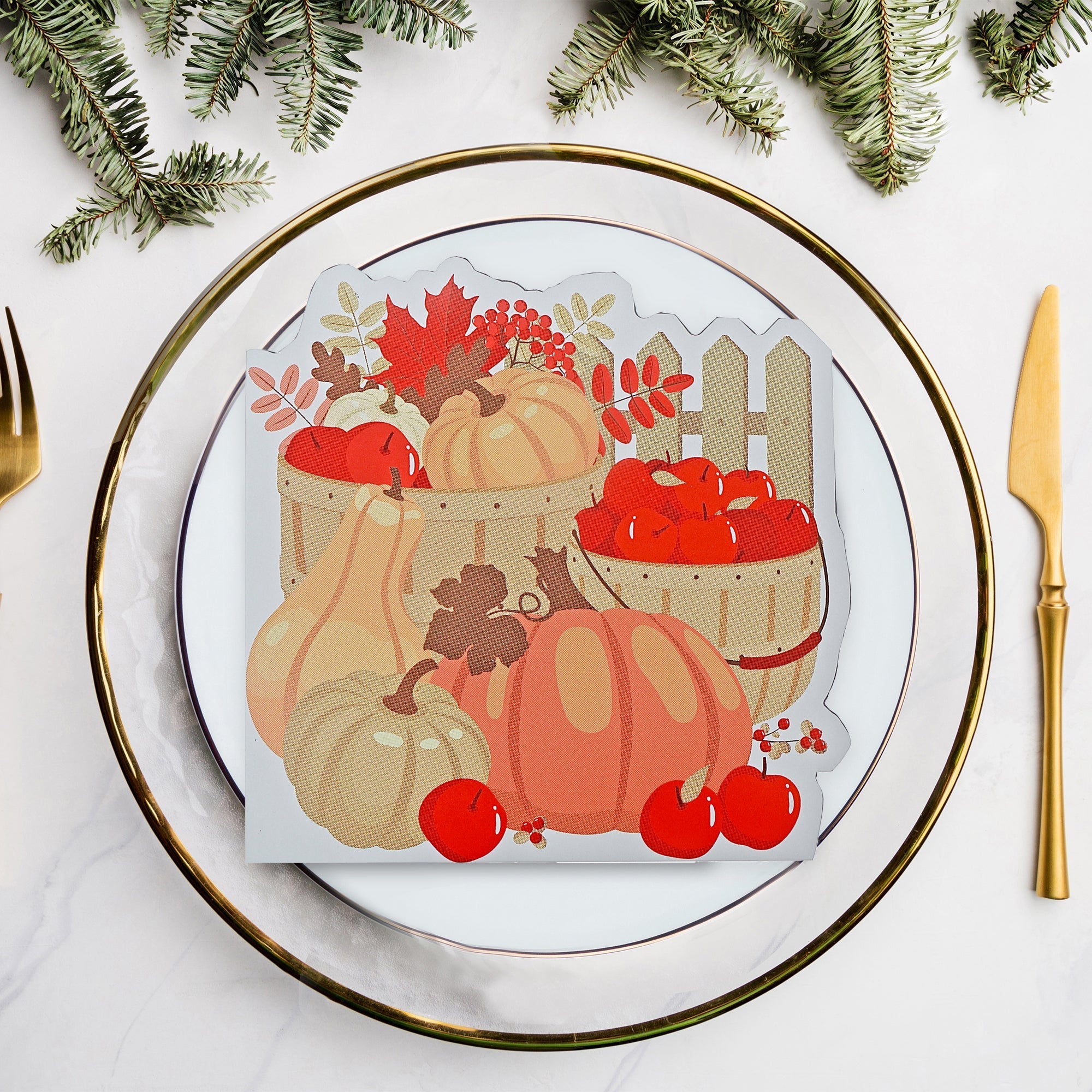 12 Pack 3-Ply Shaped Napkin Pumpkin Apples Set of 6 – Fall/Autumn Table Decor, Thanksgiving Dining Accent, Seasonal Napkins