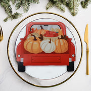 12 Pack 3-Ply Shaped Napkin Red Truck With Pumpkins Set of 6 – Fall/Autumn Table Decor, Thanksgiving Dining Accent, Seasonal Napkins