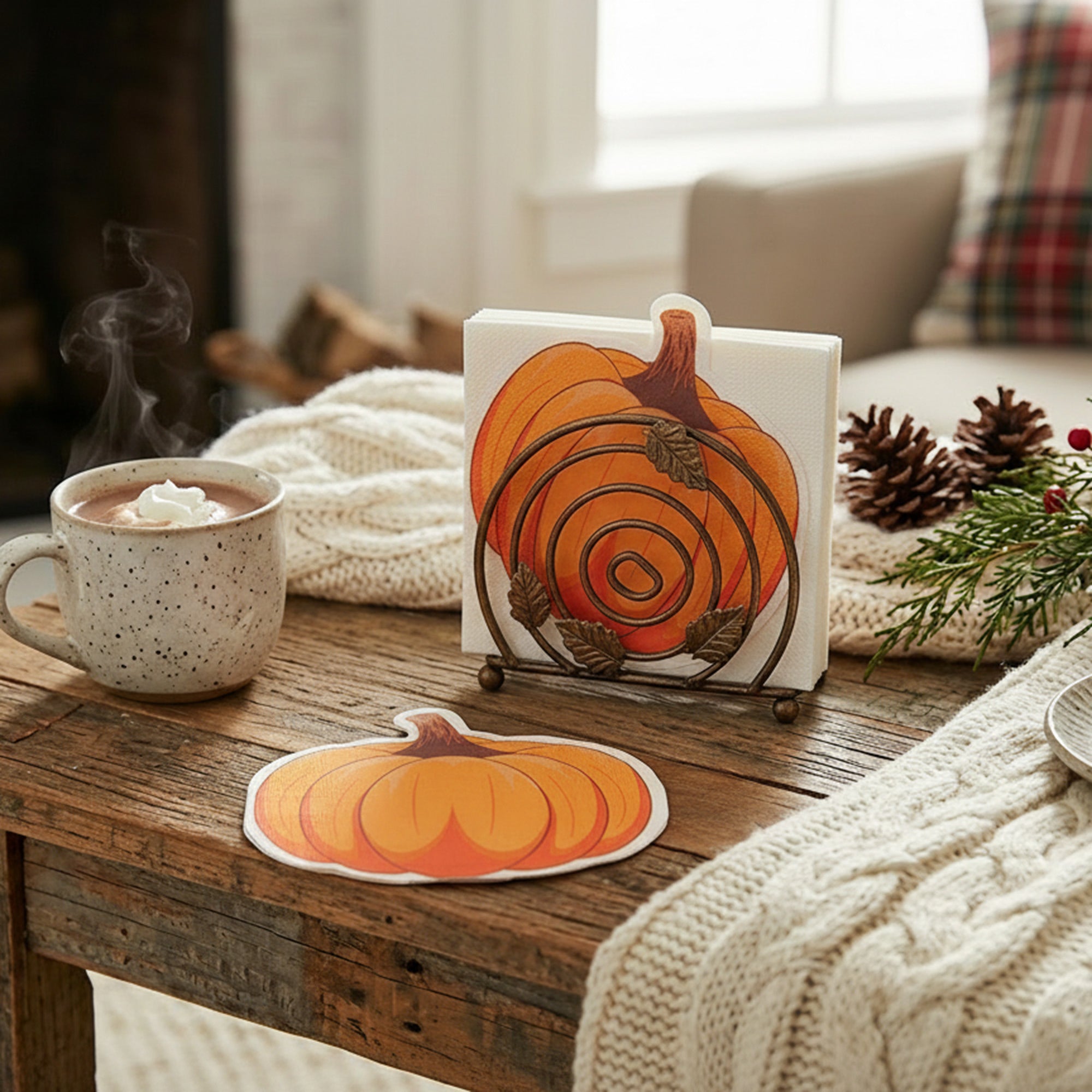12 Pack 3 Ply Shaped Napkin Pumpkin, Fall Harvest, Paper Napkins, Holiday Decor- Set of 6