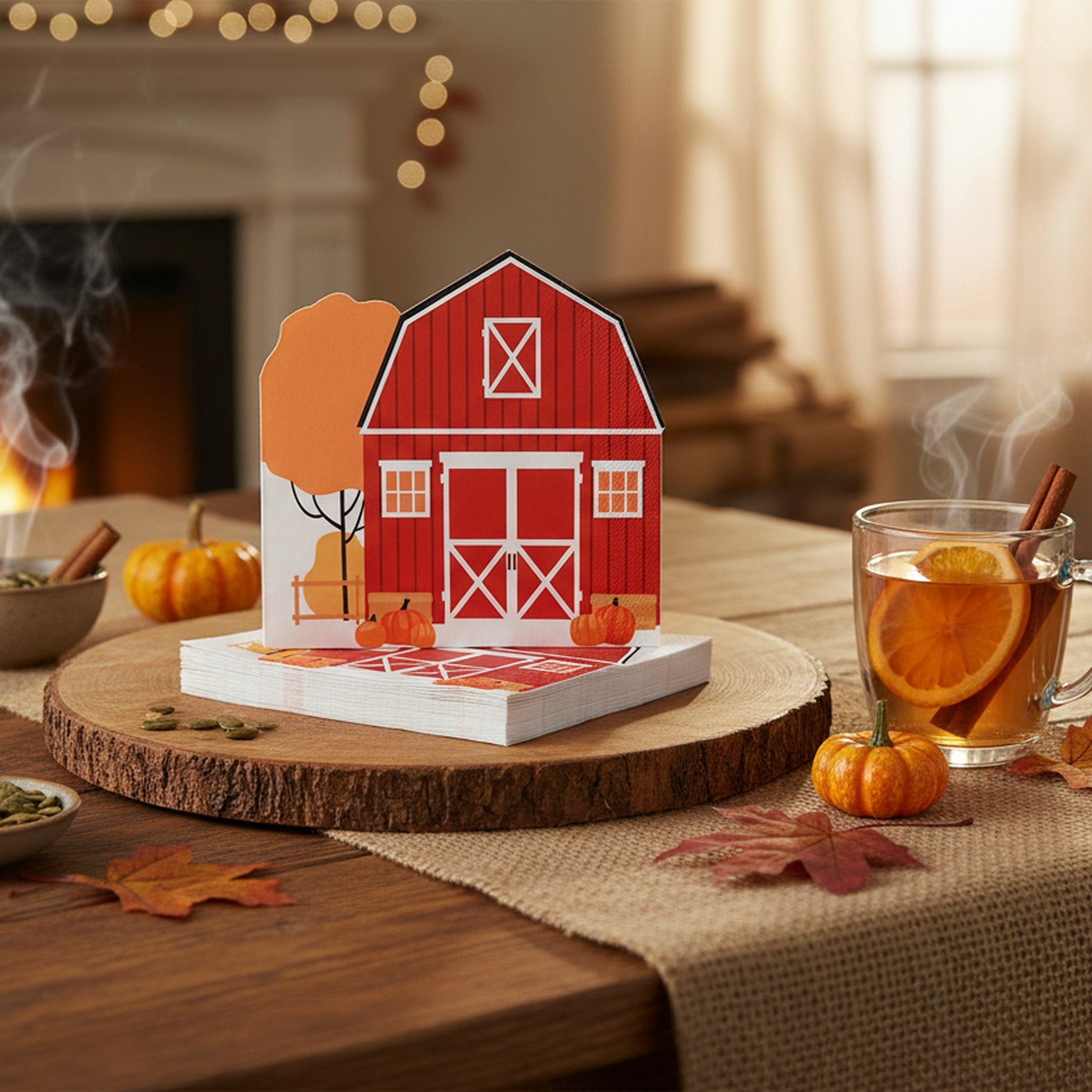 12 Pack 3 Ply Shaped Napkin Pumpkin Barn, Fall Harvest, Paper Napkins, Holiday Decor- Set of 6