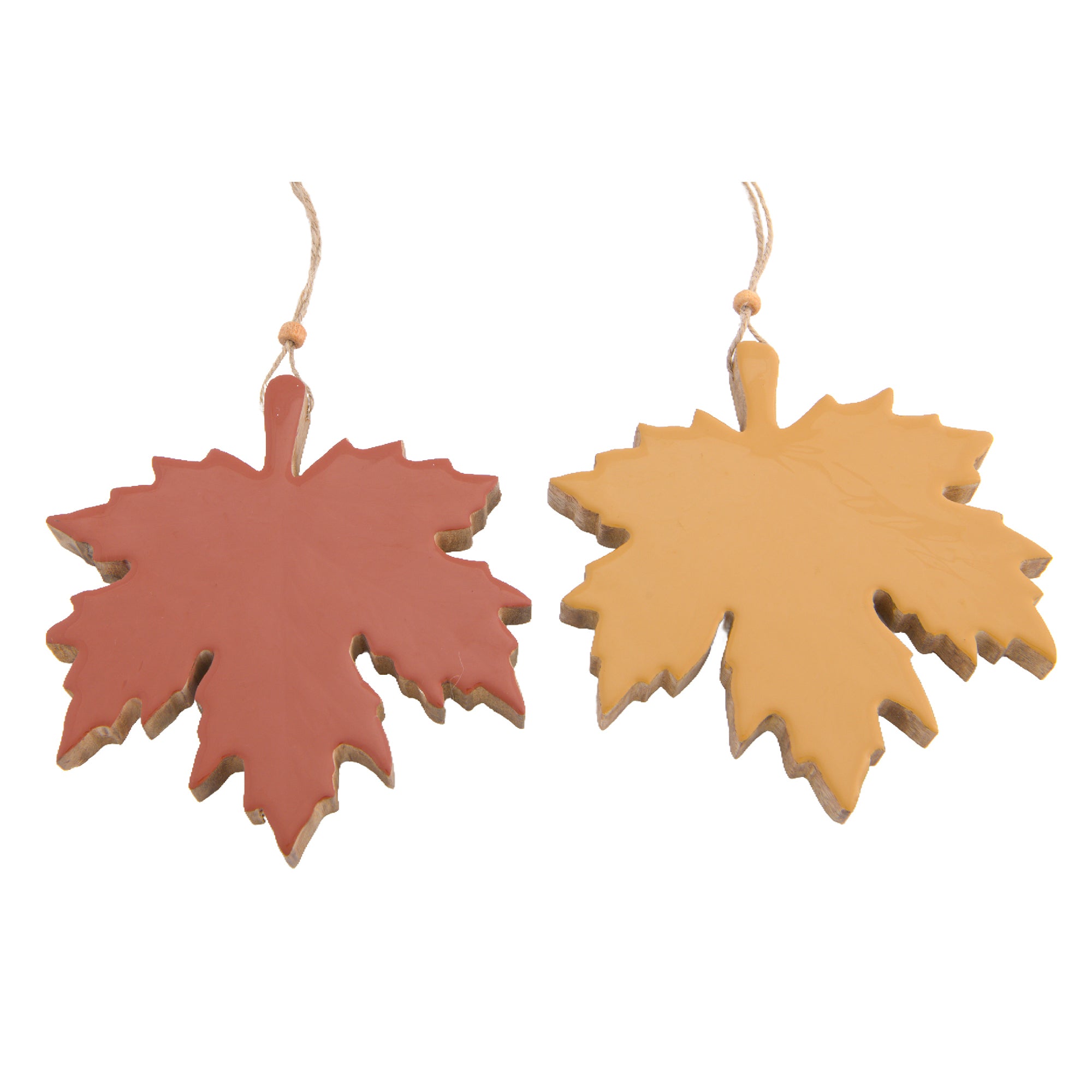 Wooden Enamel Hanging Decor Maple Leaf Large Assorted, Fall Harvest, Holiday Decor- Set of 2