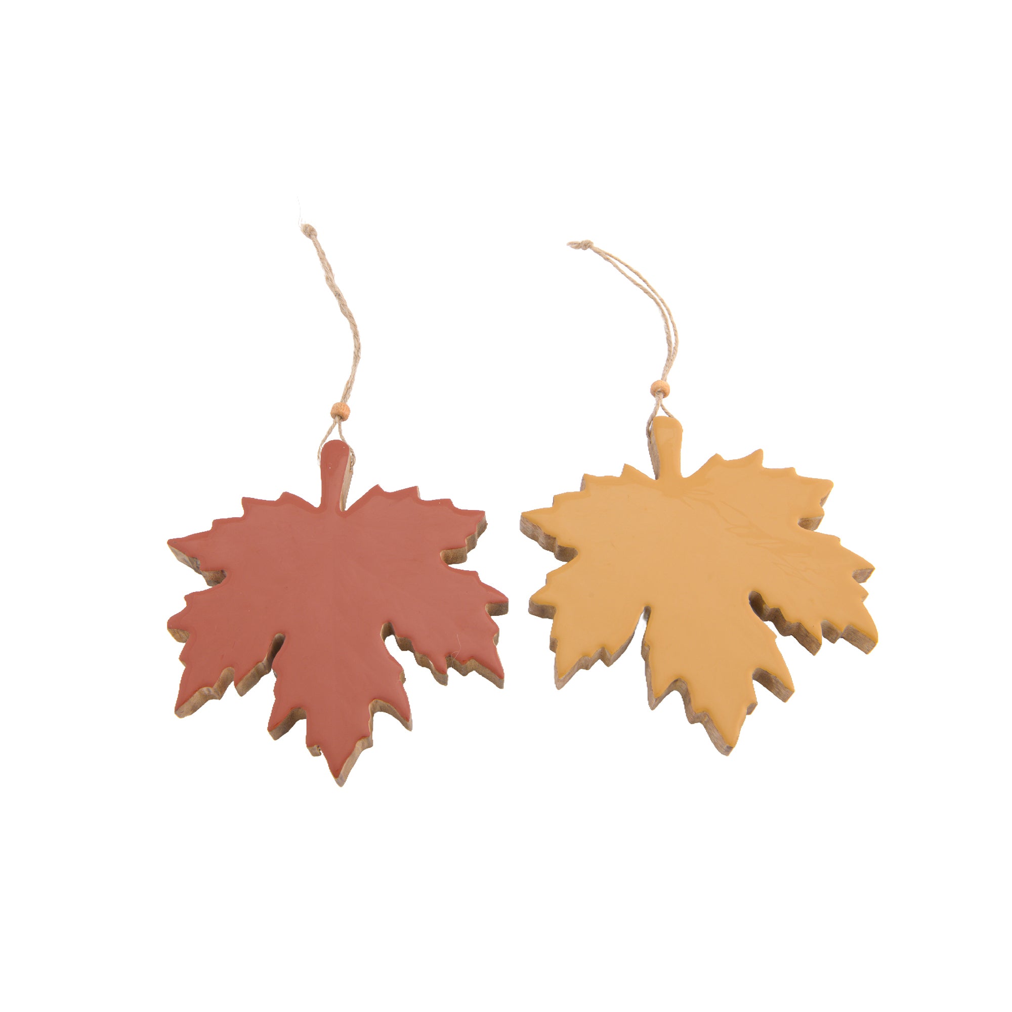Wooden Enamel Hanging Decor Maple Leaf Small Assorted, Fall Harvest, Holiday Decor- Set of 6