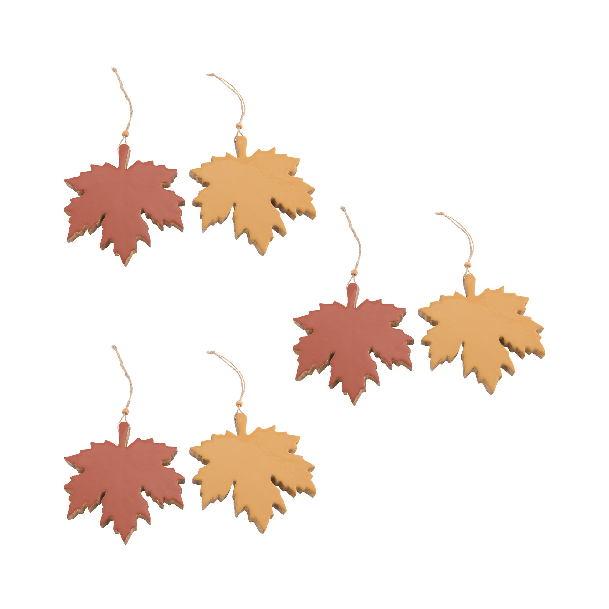Wooden Enamel Hanging Decor Maple Leaf Small Assorted, Fall Harvest, Holiday Decor- Set of 6