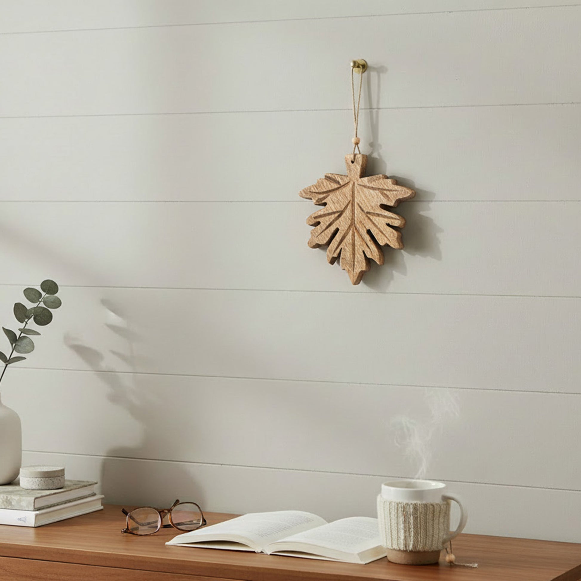 Wooden Enamel Hanging Decor Maple Leaf Large, Fall Harvest, Holiday Decor- Set of 6