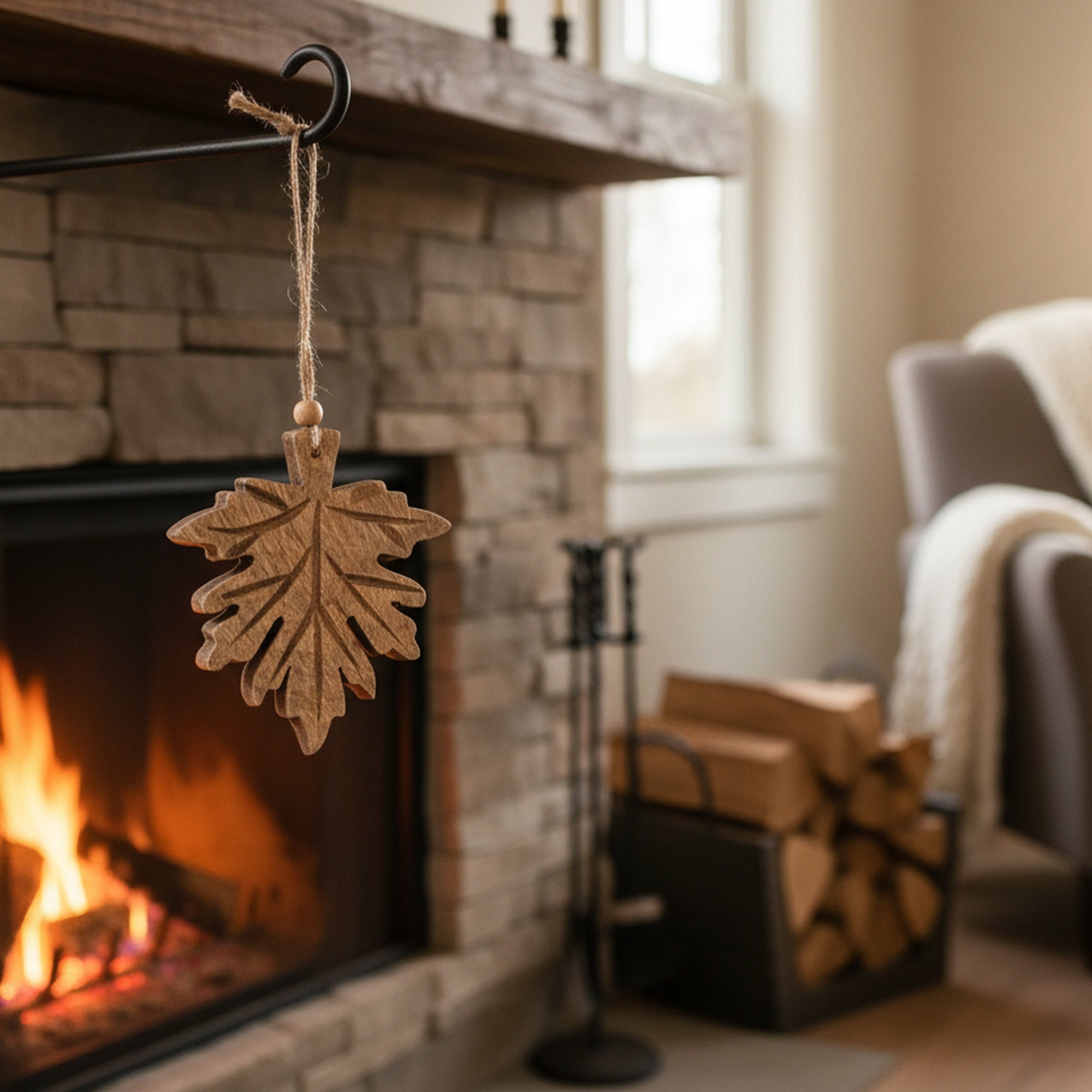 Wooden Enamel Hanging Decor Maple Leaf Large, Fall Harvest, Holiday Decor- Set of 6