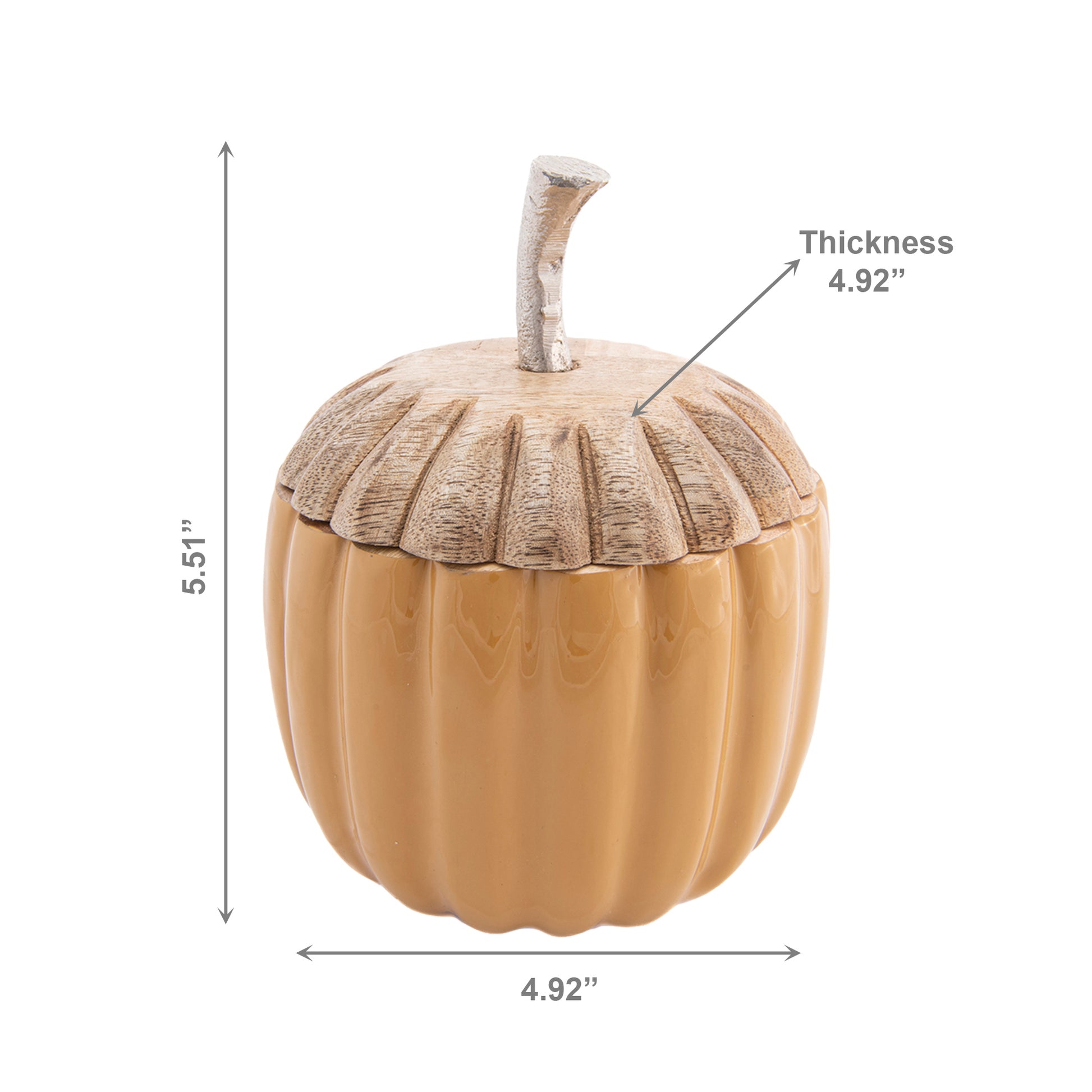 Wooden Metal Pumpkin Decor with Lid Yellow Small, Fall Harvest, Holiday Decor