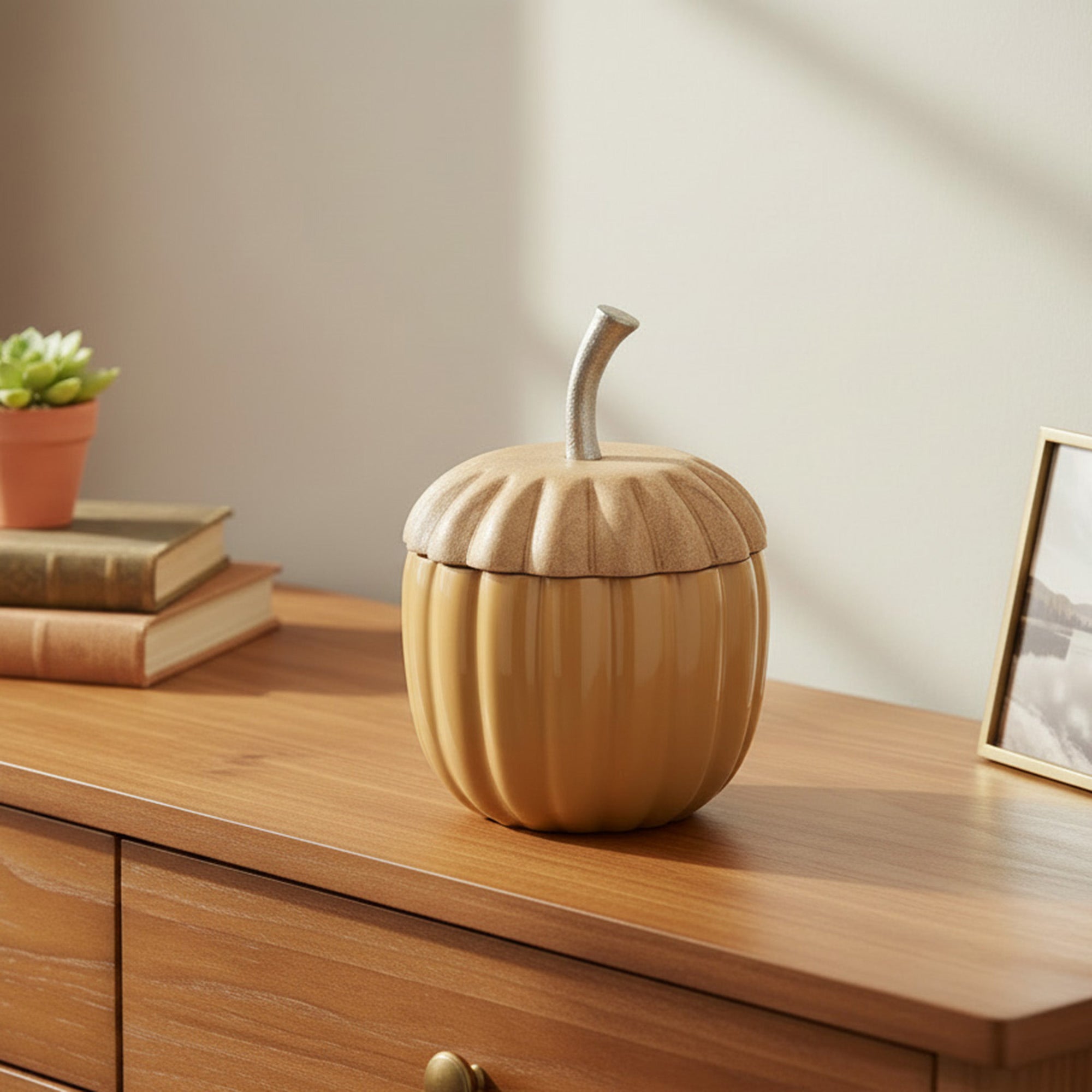 Wooden Metal Pumpkin Decor with Lid Yellow Small, Fall Harvest, Holiday Decor