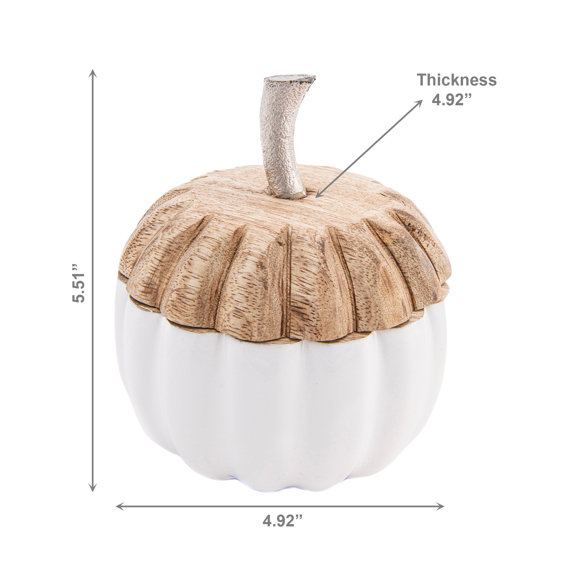 Wooden Metal Pumpkin Decor with Lid White Small, Fall Harvest, Holiday Decor
