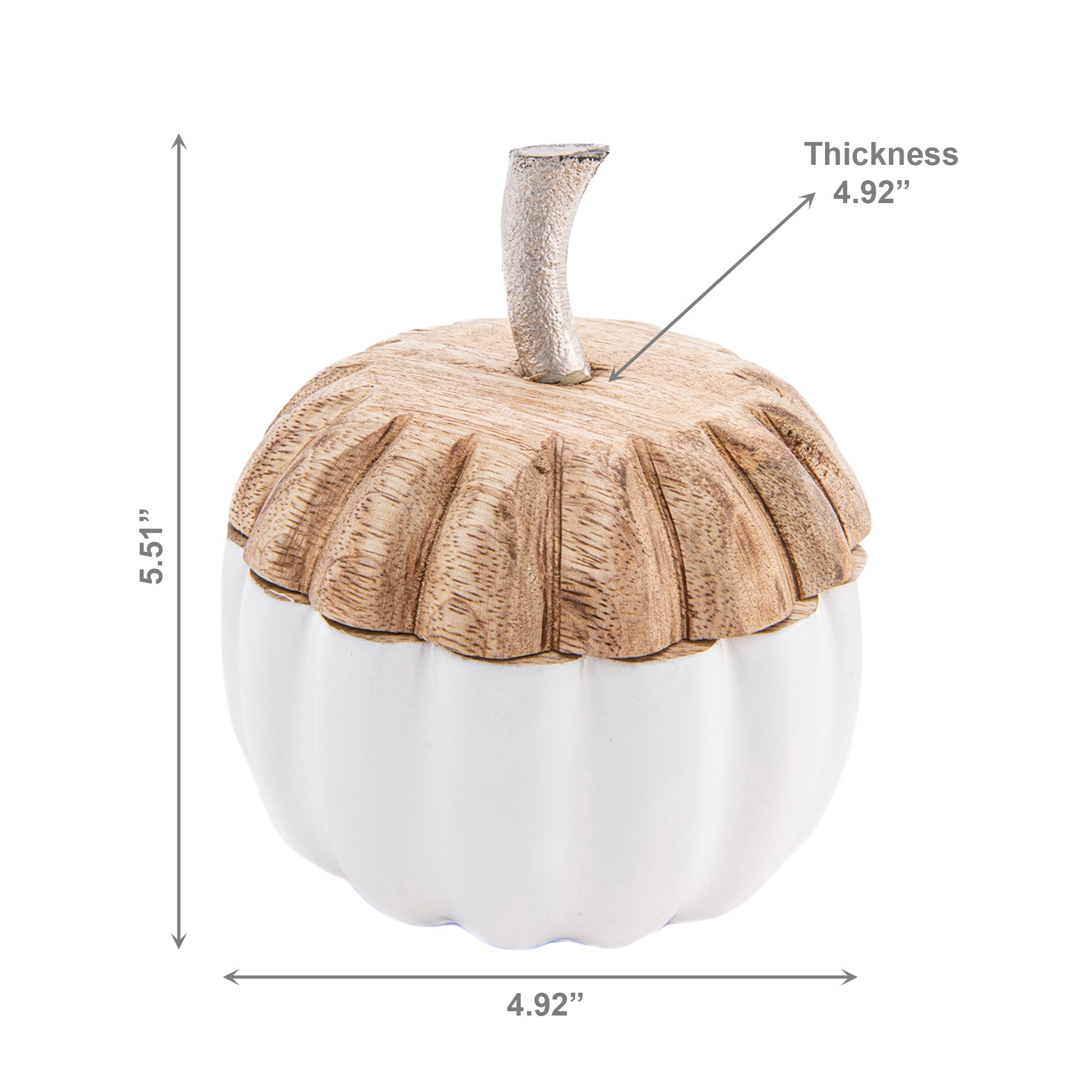 Wooden Metal Pumpkin Decor with Lid White Small, Fall Harvest, Holiday Decor