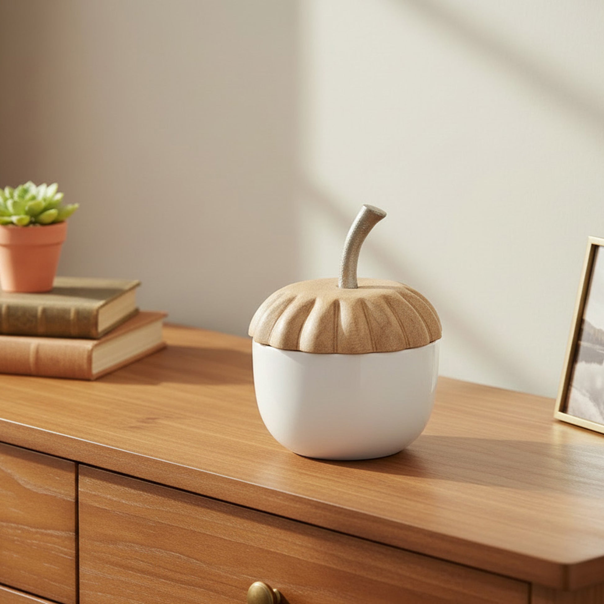 Wooden Metal Pumpkin Decor with Lid White Small, Fall Harvest, Holiday Decor