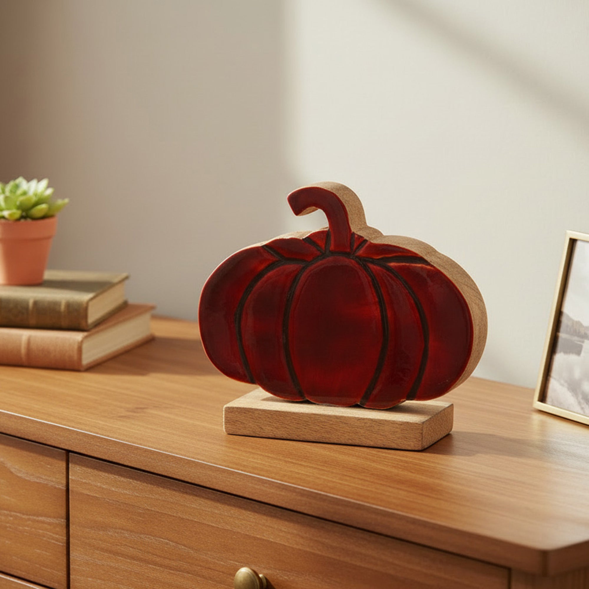 Enamel Coated Mango Wood Orange Pumpkin, Fall Harvest, Holiday Decor