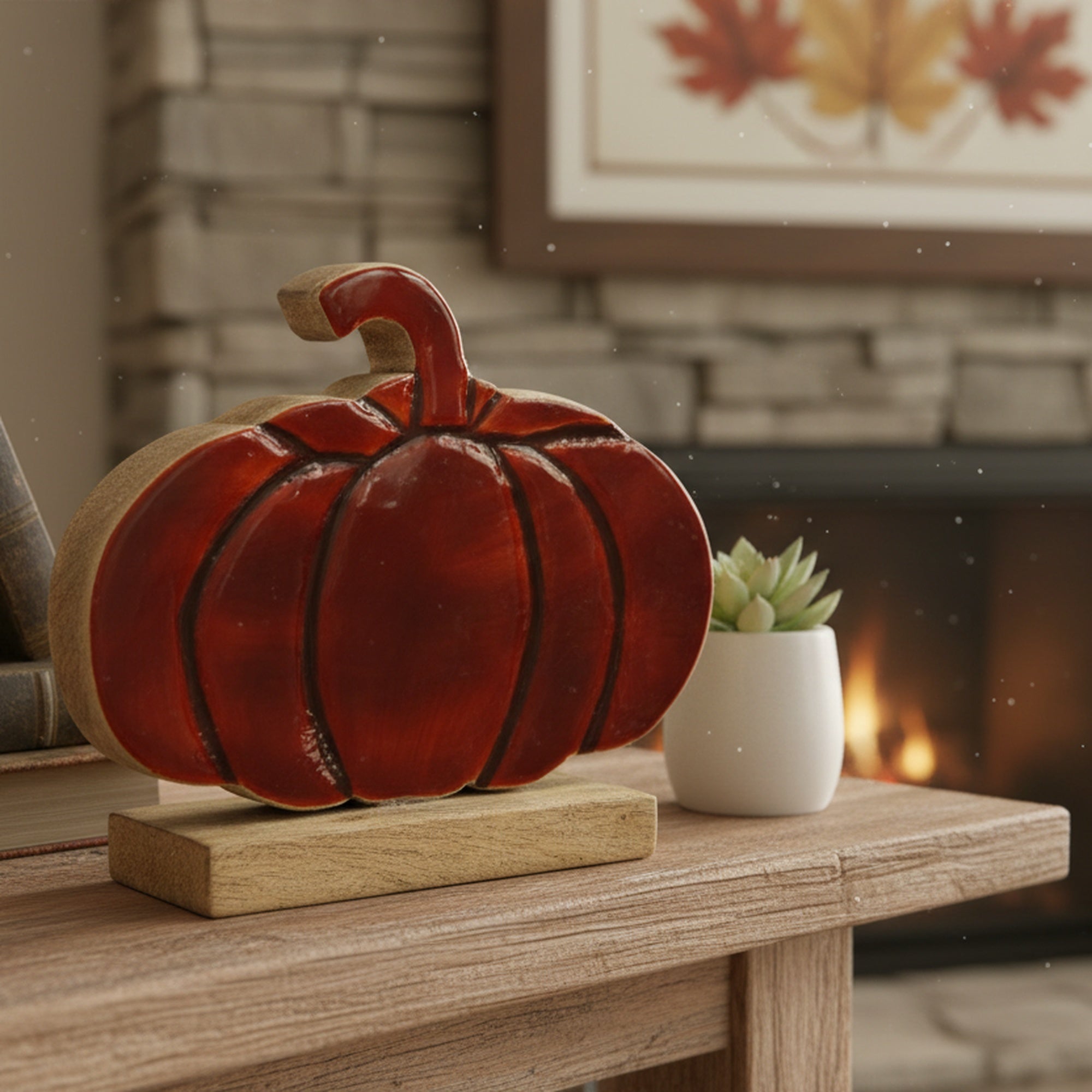 Enamel Coated Mango Wood Orange Pumpkin, Fall Harvest, Holiday Decor