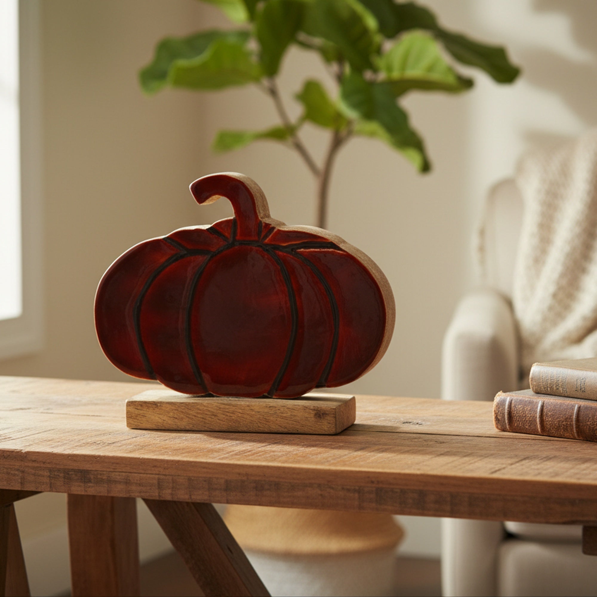 Enamel Coated Mango Wood Orange Pumpkin, Fall Harvest, Holiday Decor