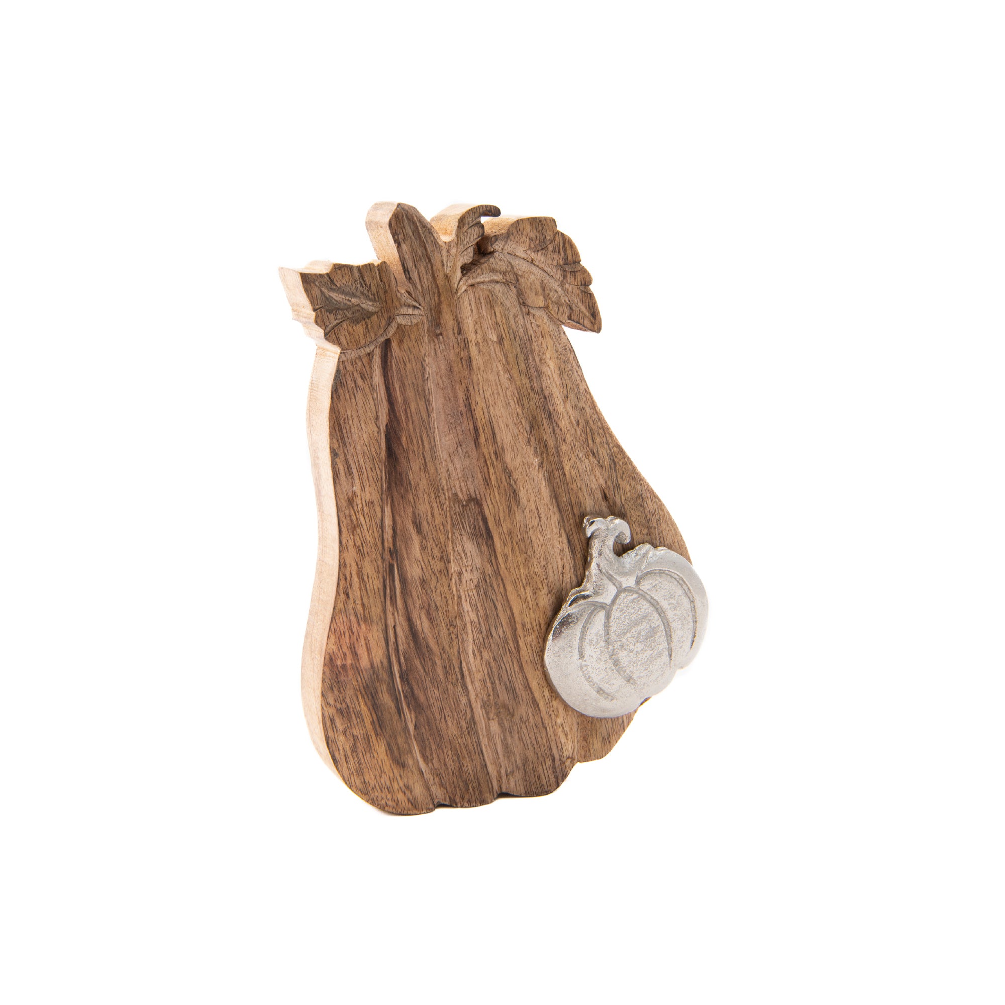Mango Wood Pumpkin with Silver Metal Accent, Fall Harvest, Holiday Decor