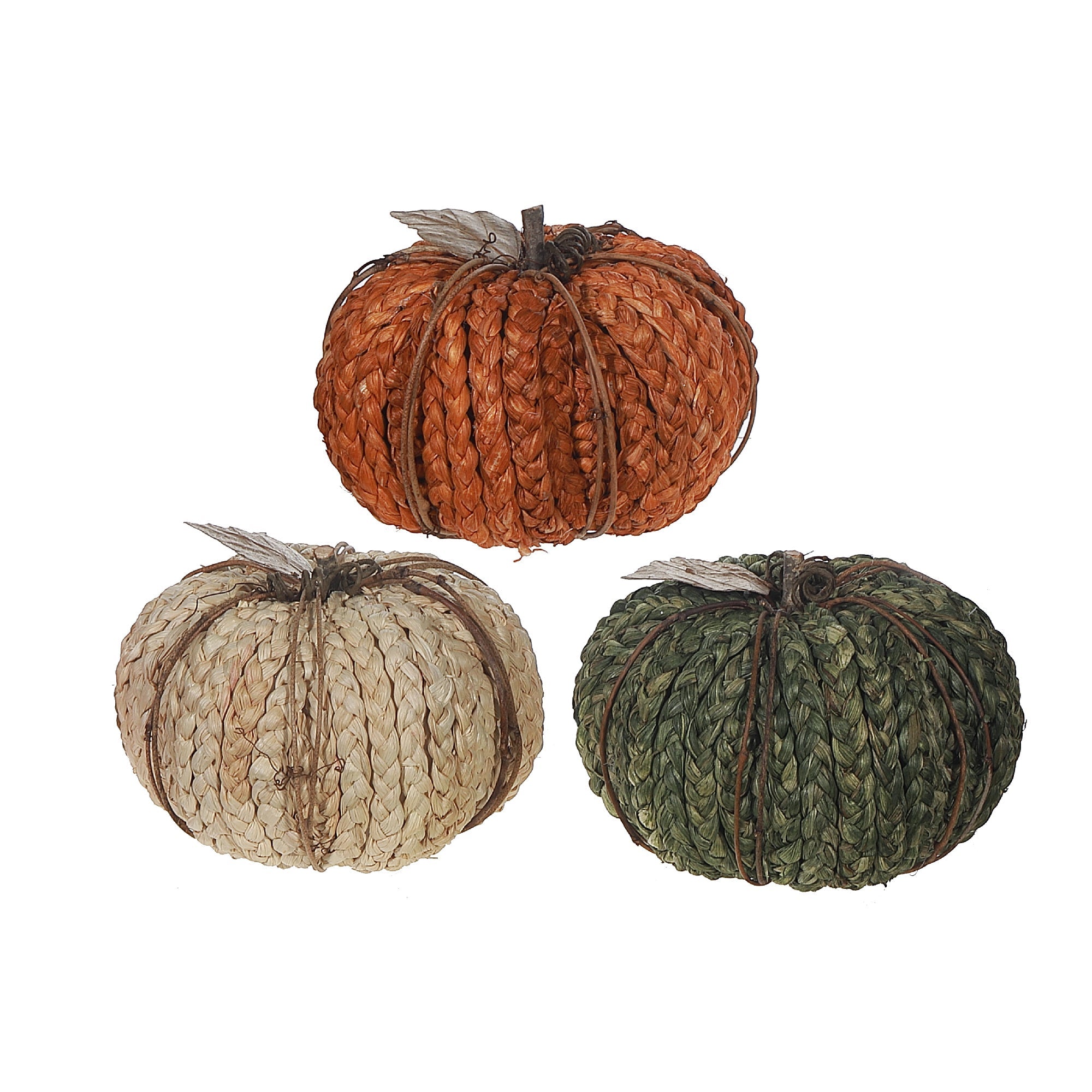 Braided Foam Pumpkin Decor, Fall Harvest Pumpkin Decoration, Thanksgiving Table Decor - Set Of 3